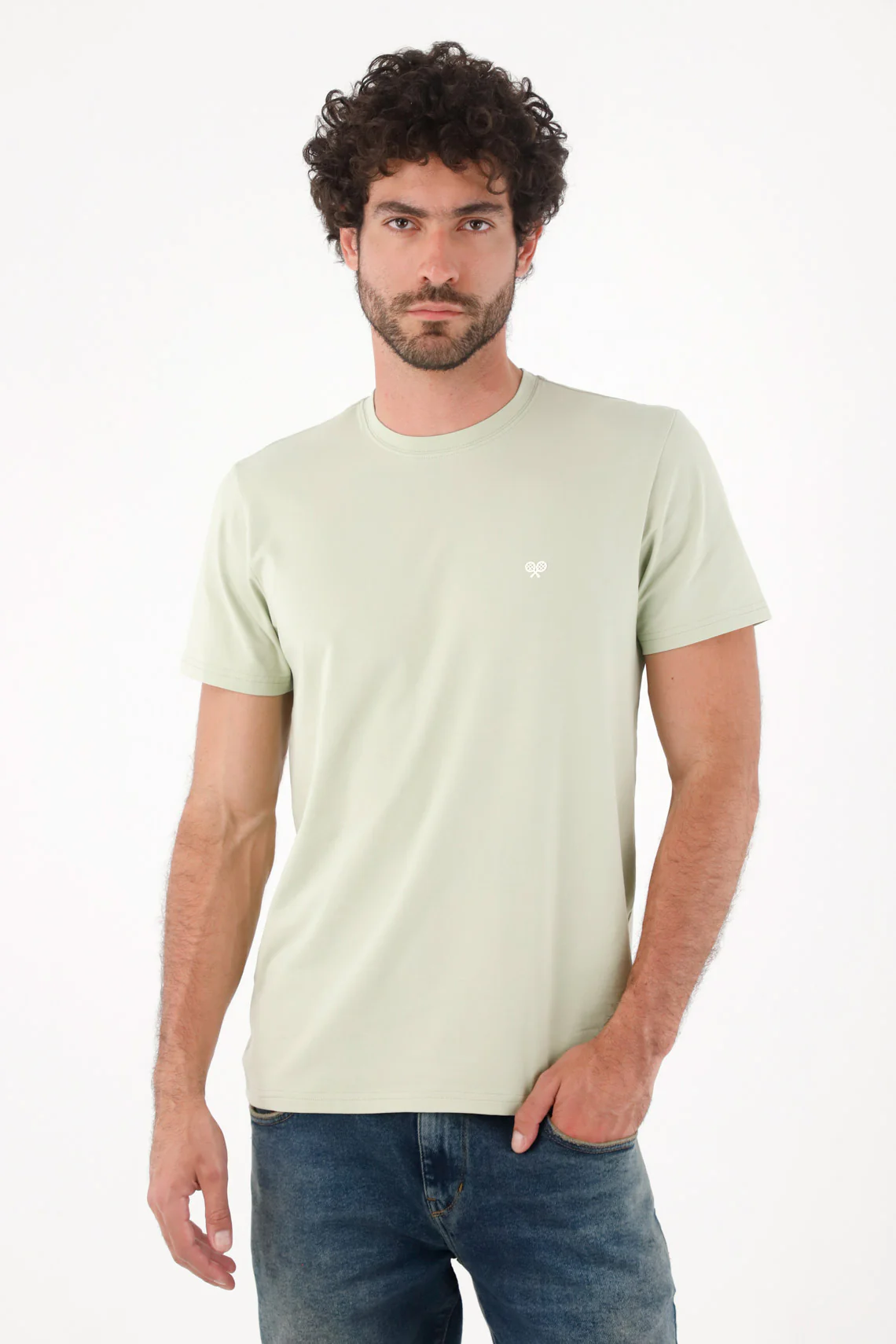 Men's Regular Fit Green Cotton T-Shirt with Mini Rackets on the Chest