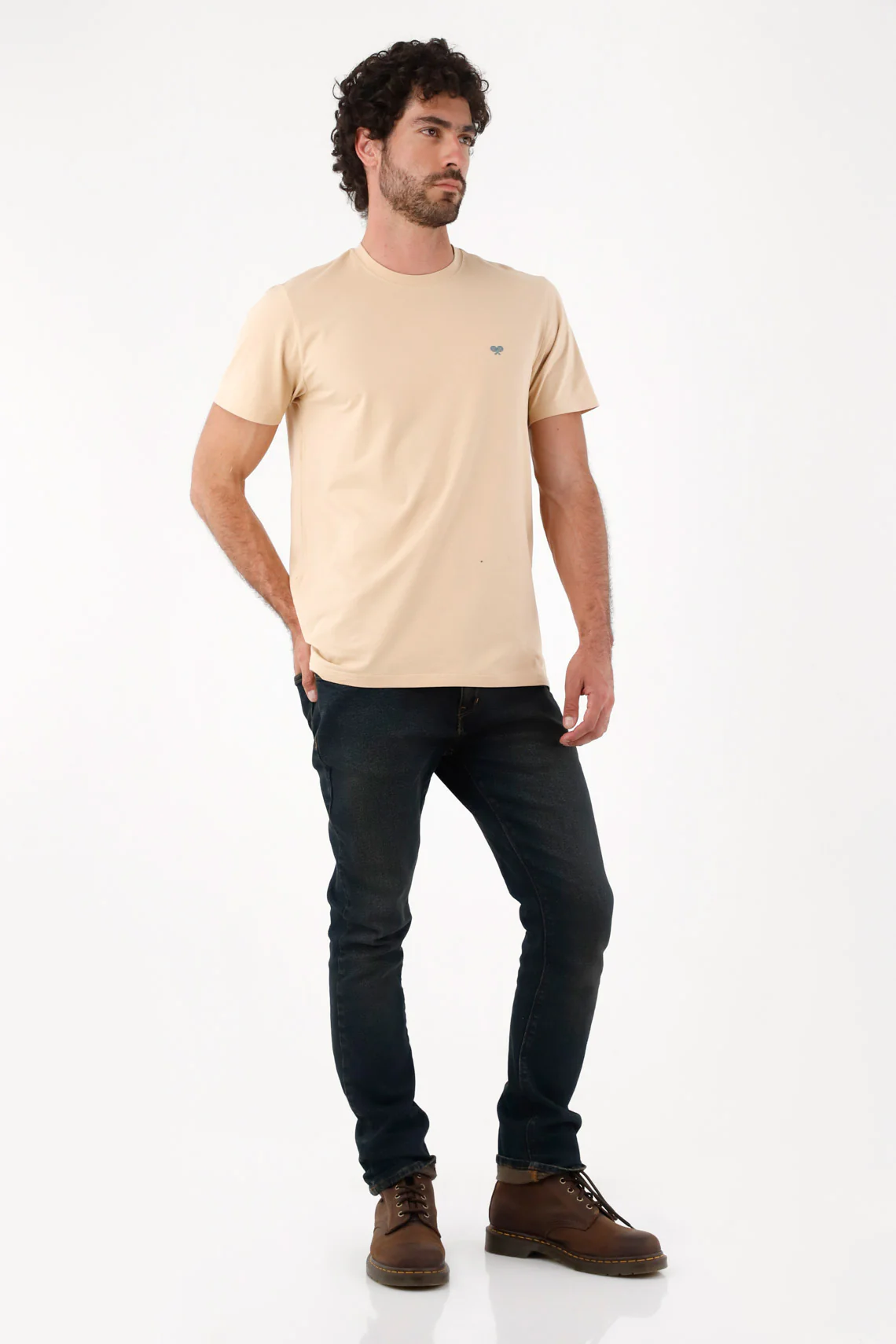 Men's Beige Cotton T-Shirt with Regular Fit and Rackets - Image 3