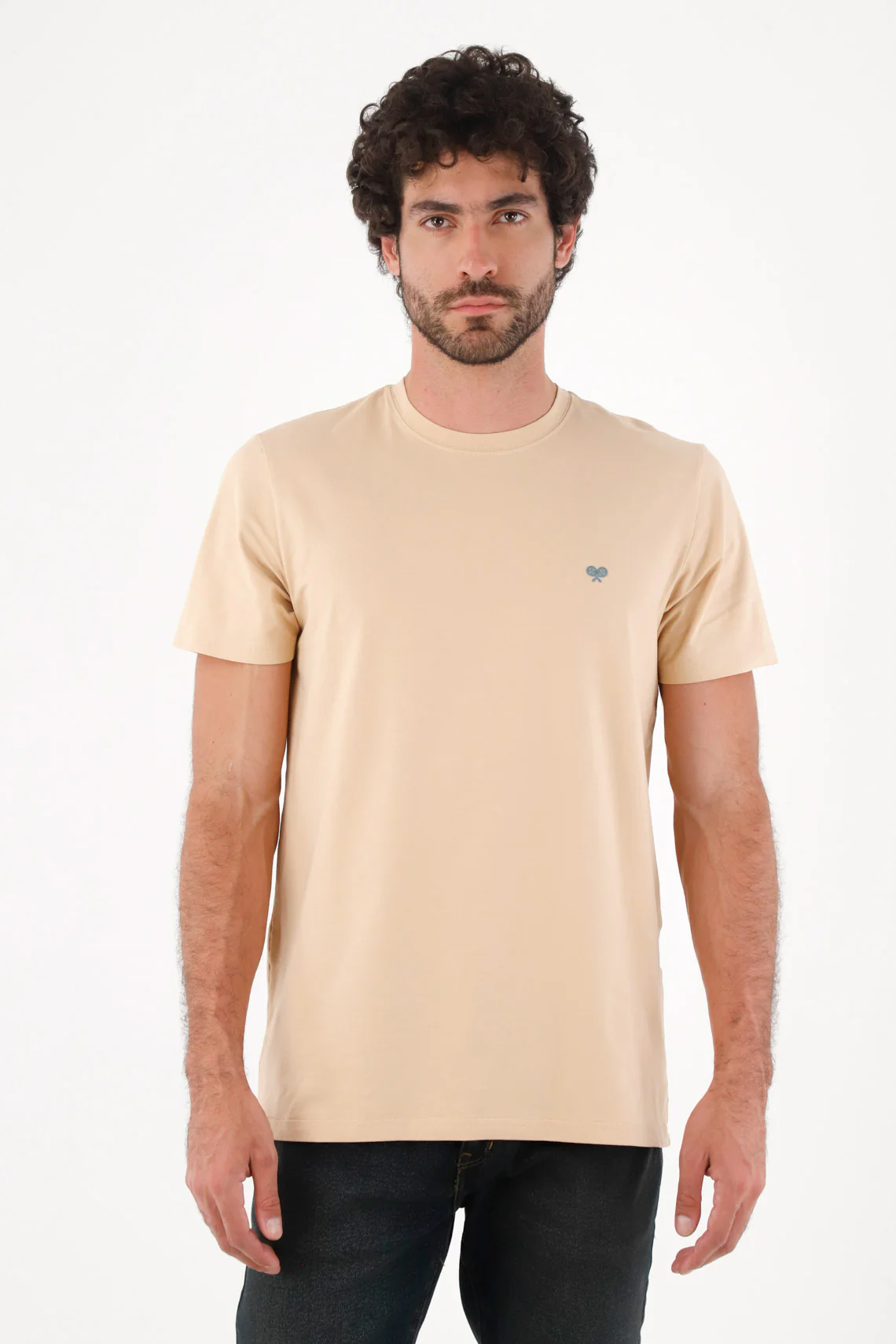 Men's Beige Cotton T-Shirt with Regular Fit and Rackets - Image 4