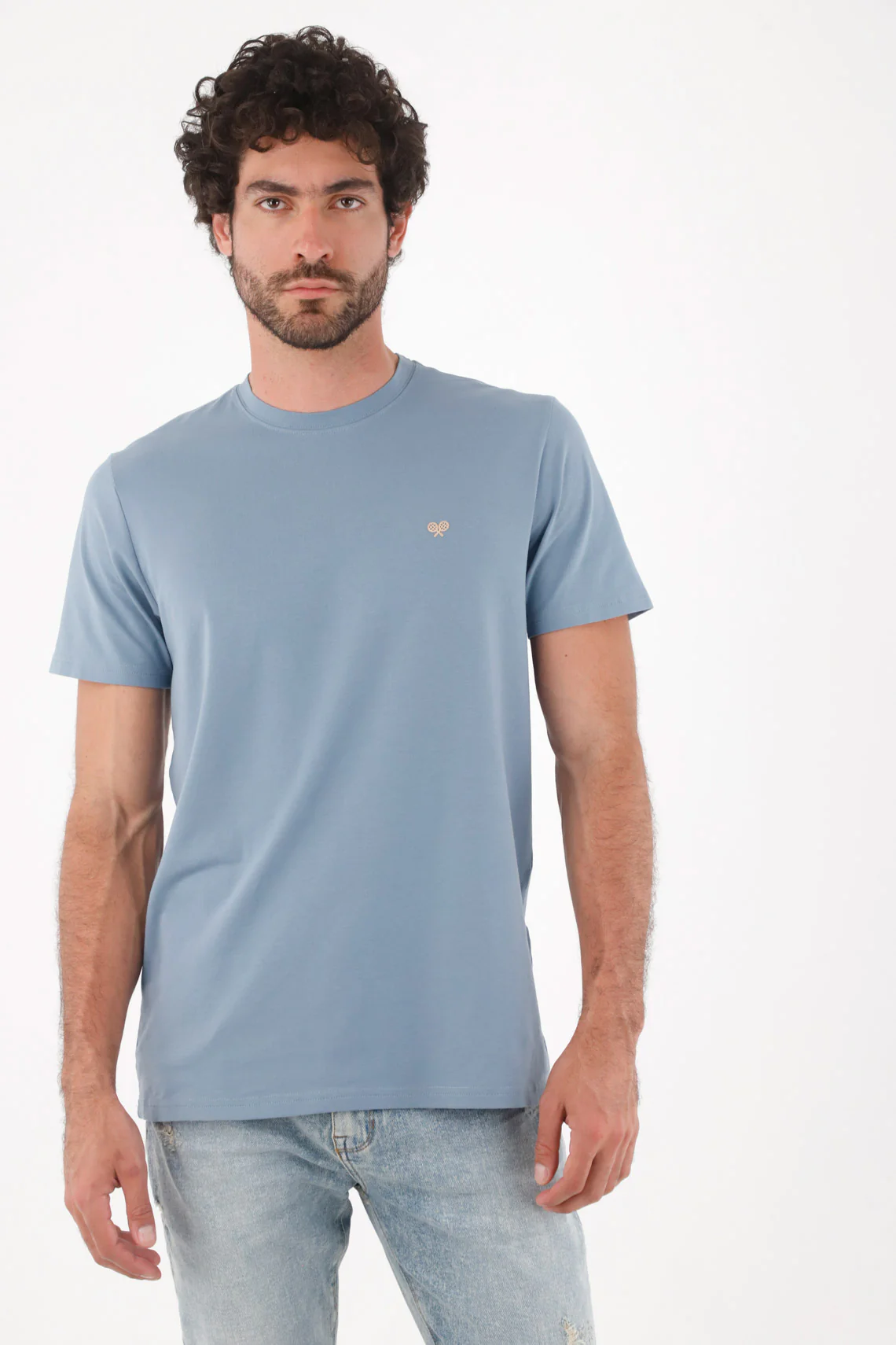 Men's Regular Blue Cotton T-Shirt with Racket Icon