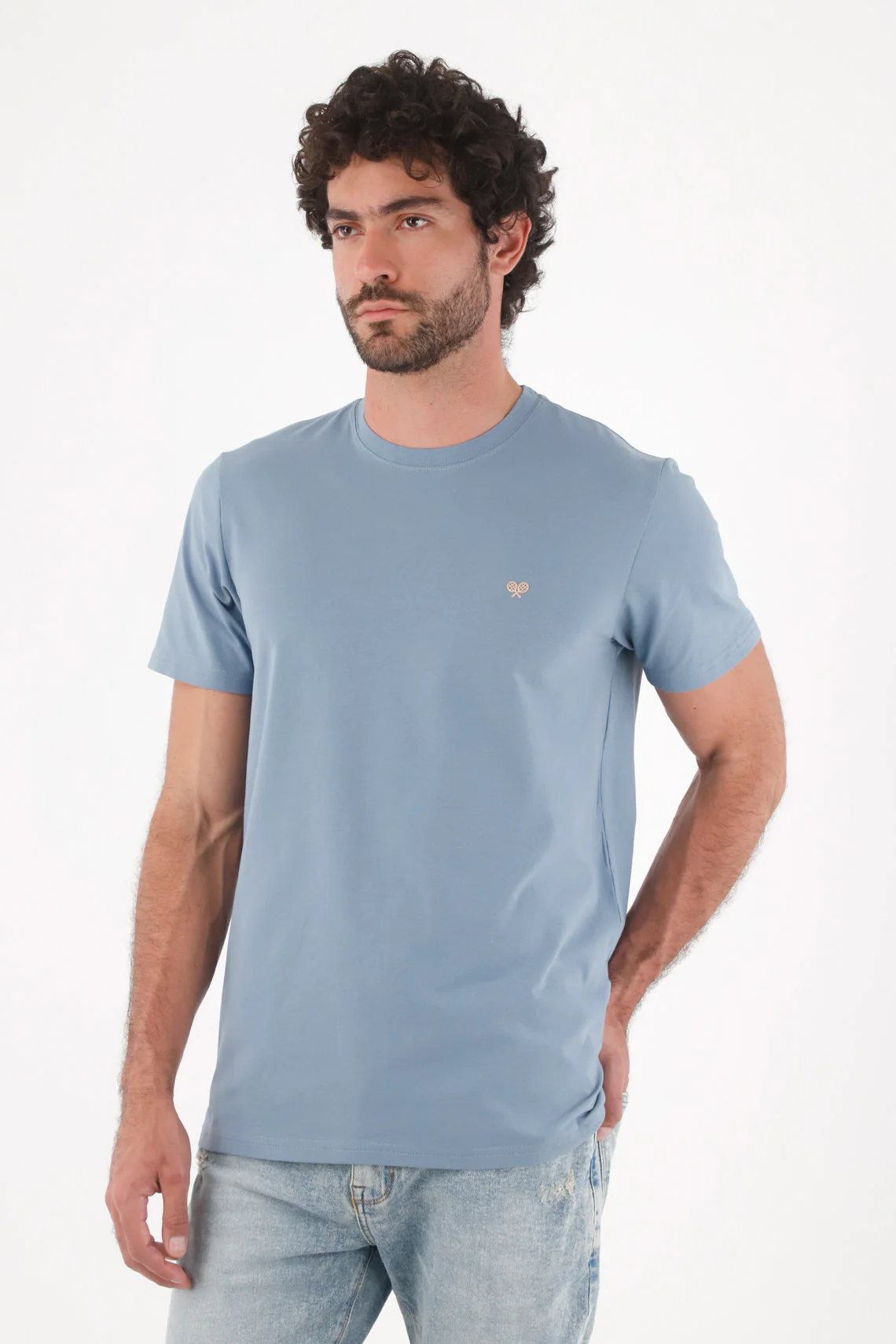 Men's Regular Blue Cotton T-Shirt with Racket Icon - Image 3