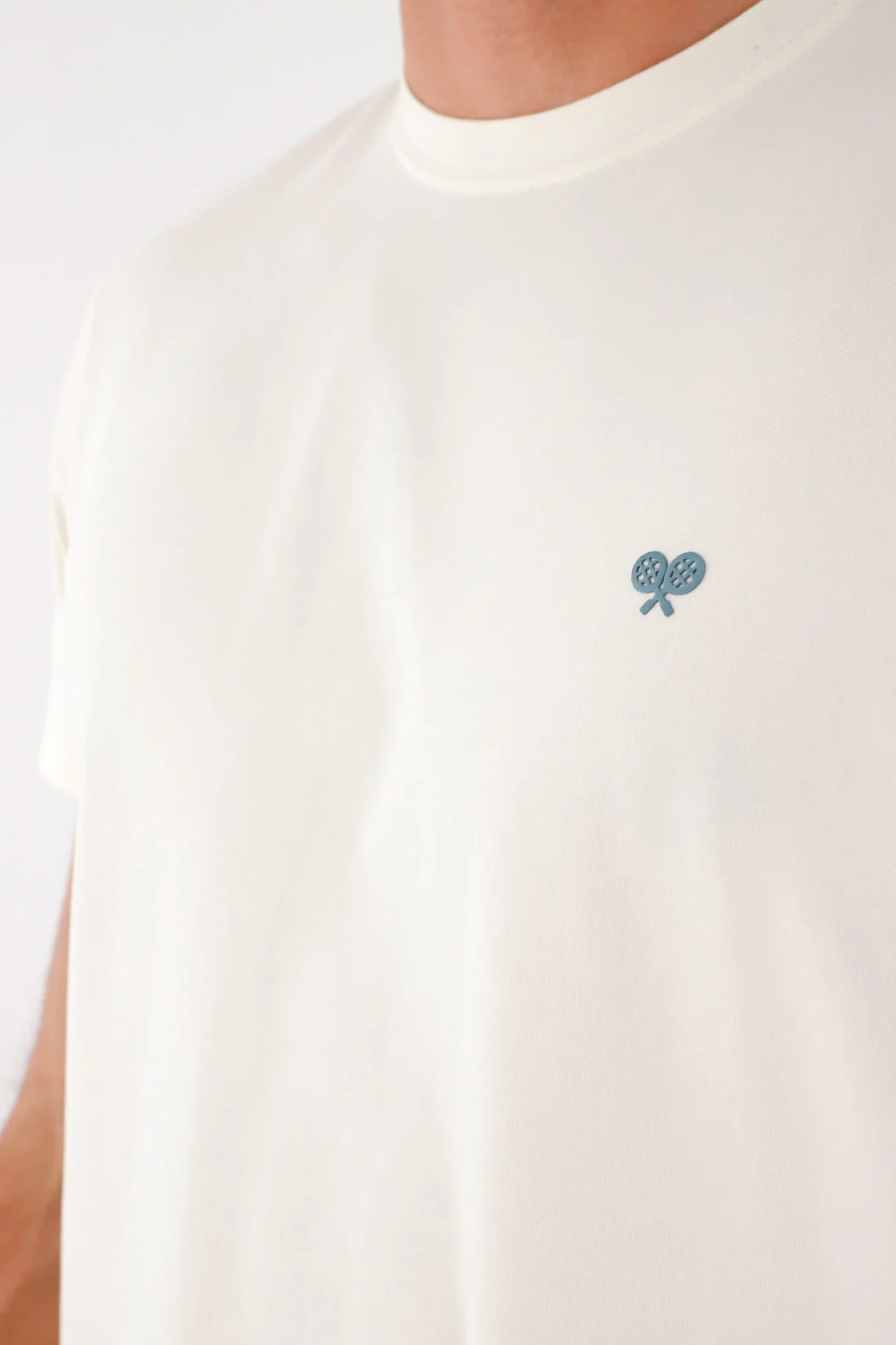 Regular Fit White Cotton T-Shirt for Men with Mini Rackets on the Chest - Image 2