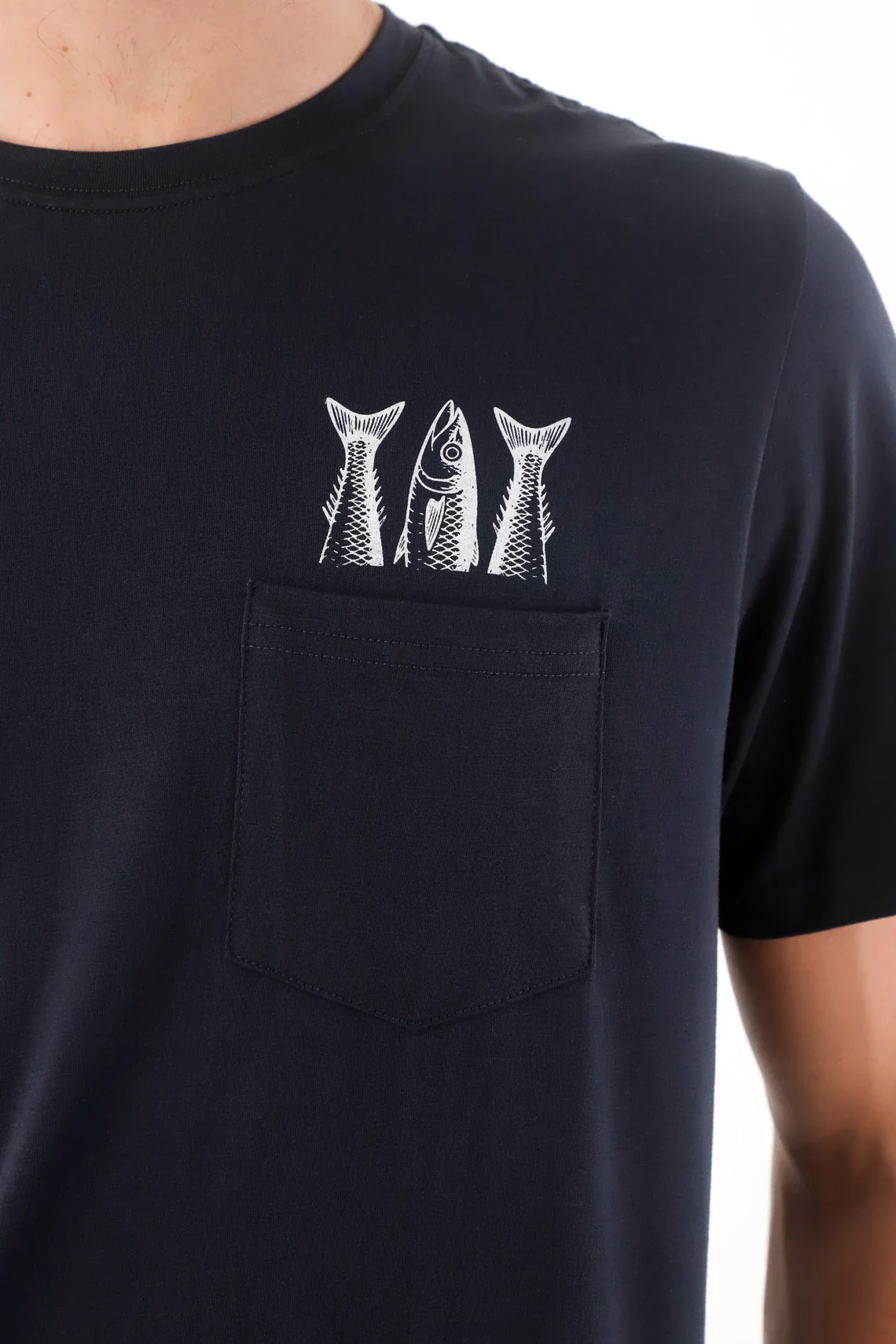 Regular Fit T-Shirt with Pocket and Fish Graphic in Navy Blue for Men - Image 3