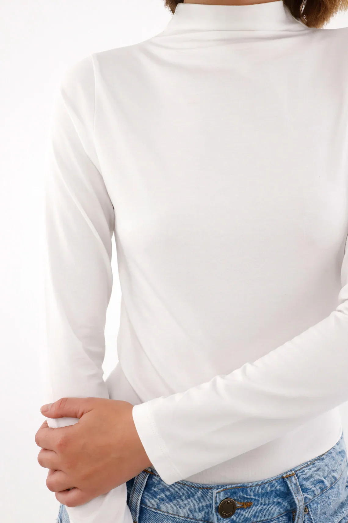 Turtleneck Long Sleeve T-Shirt in Off-White for Women - Image 3