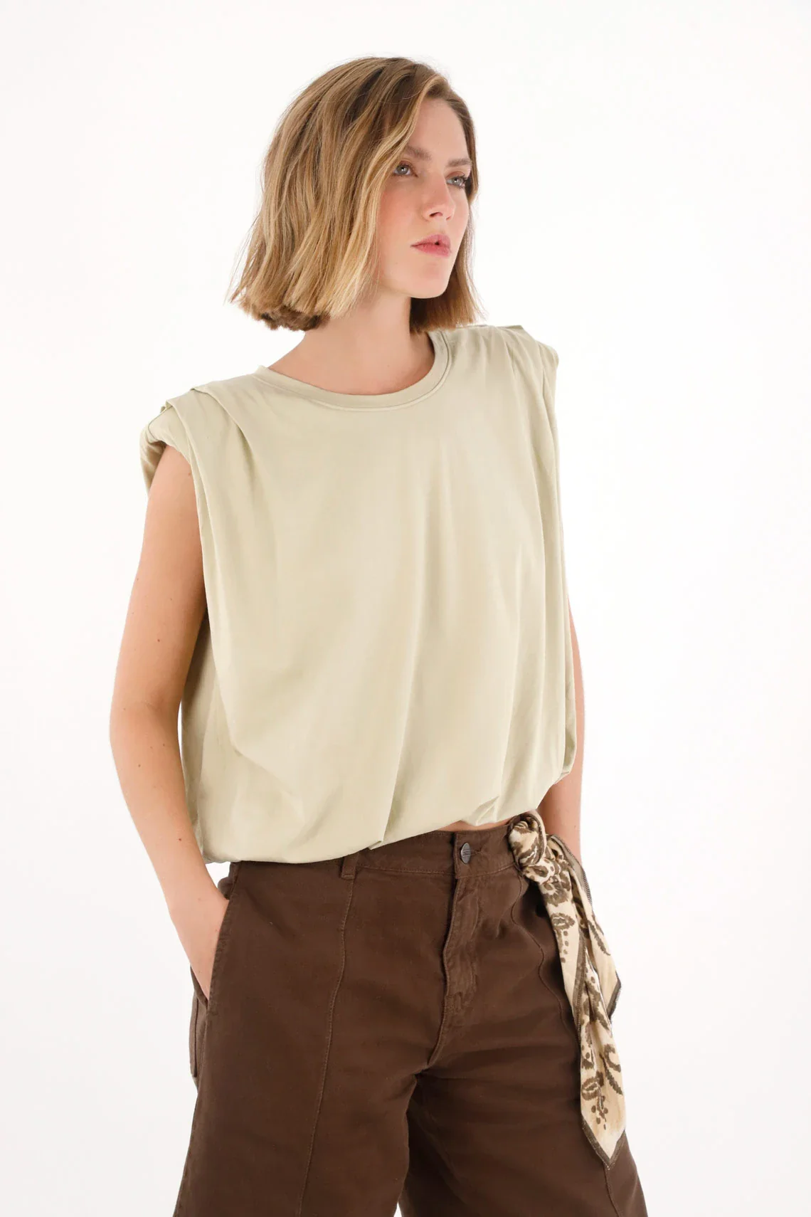 Shirt with Draped Shoulder Detail in Brown for Women - Image 2