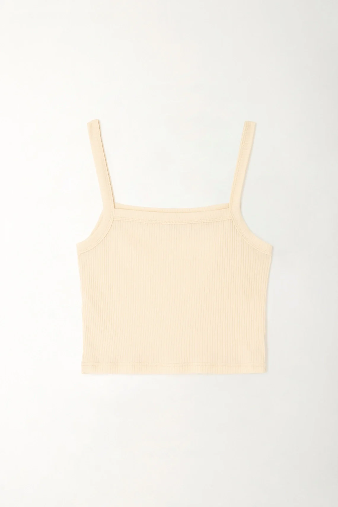 Cream Ribbed T-Shirt for Women - Image 3