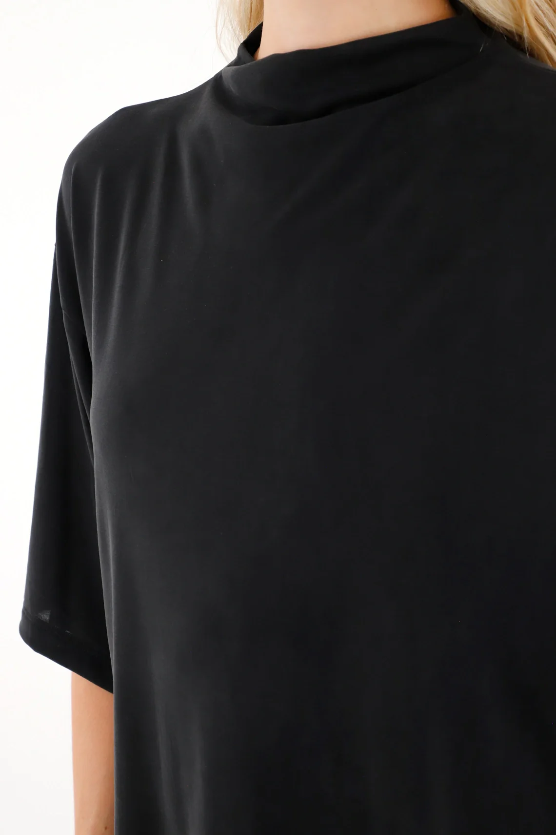 Black High Neck T-Shirt for Women - Image 3