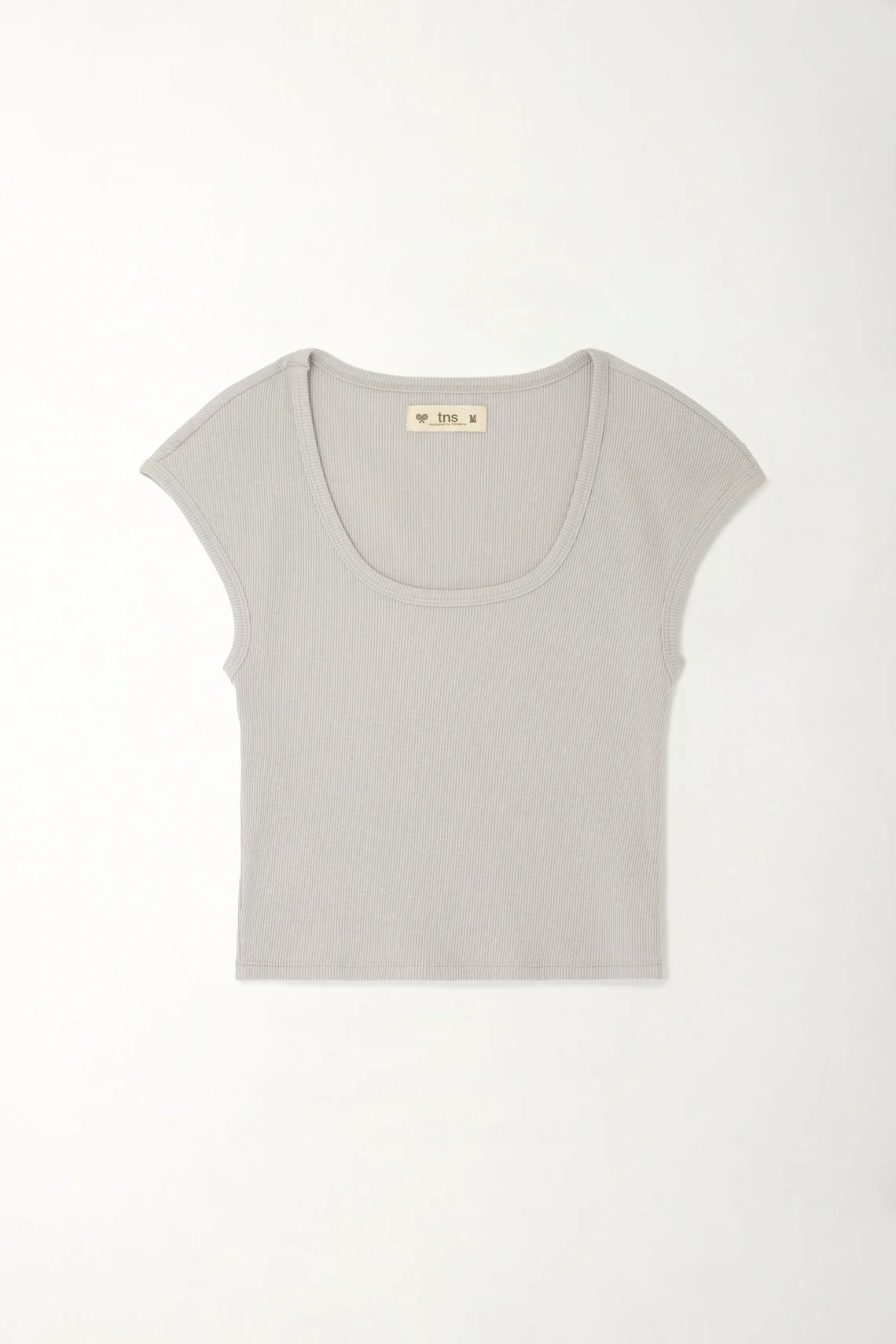 T-Shirt with Deep Neckline in Gray Rib for Women