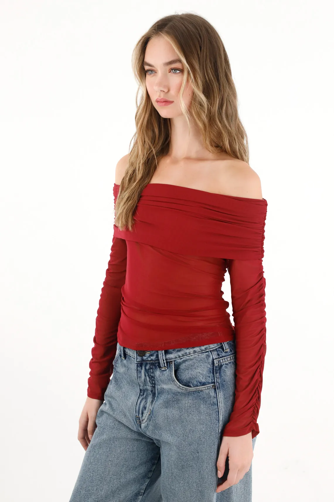 Red Boat Neck T-Shirt for Women - Image 2