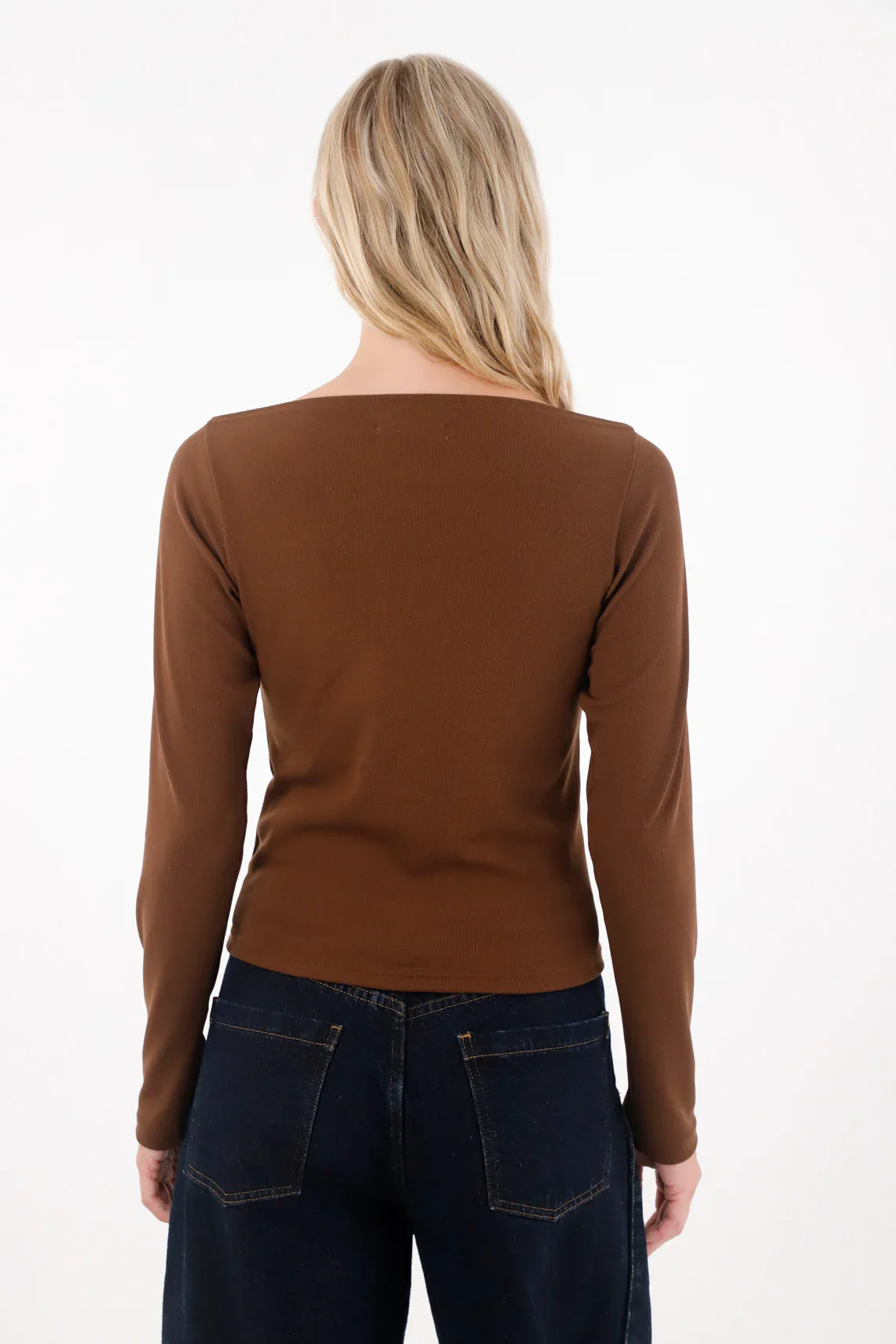 Fitted T-Shirt with Boat Neck in Brown for Women - Image 4