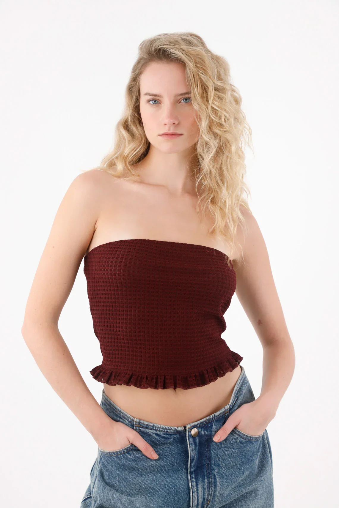 Burgundy Strapless T-Shirt for Women