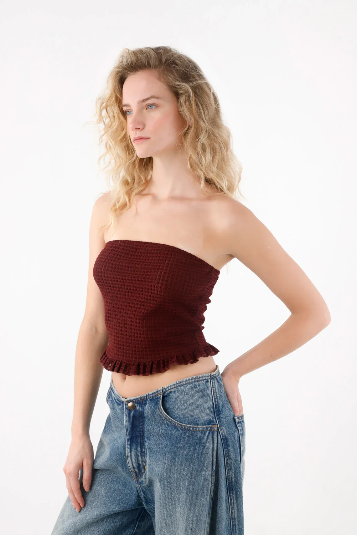 Burgundy Strapless T-Shirt for Women - Image 2