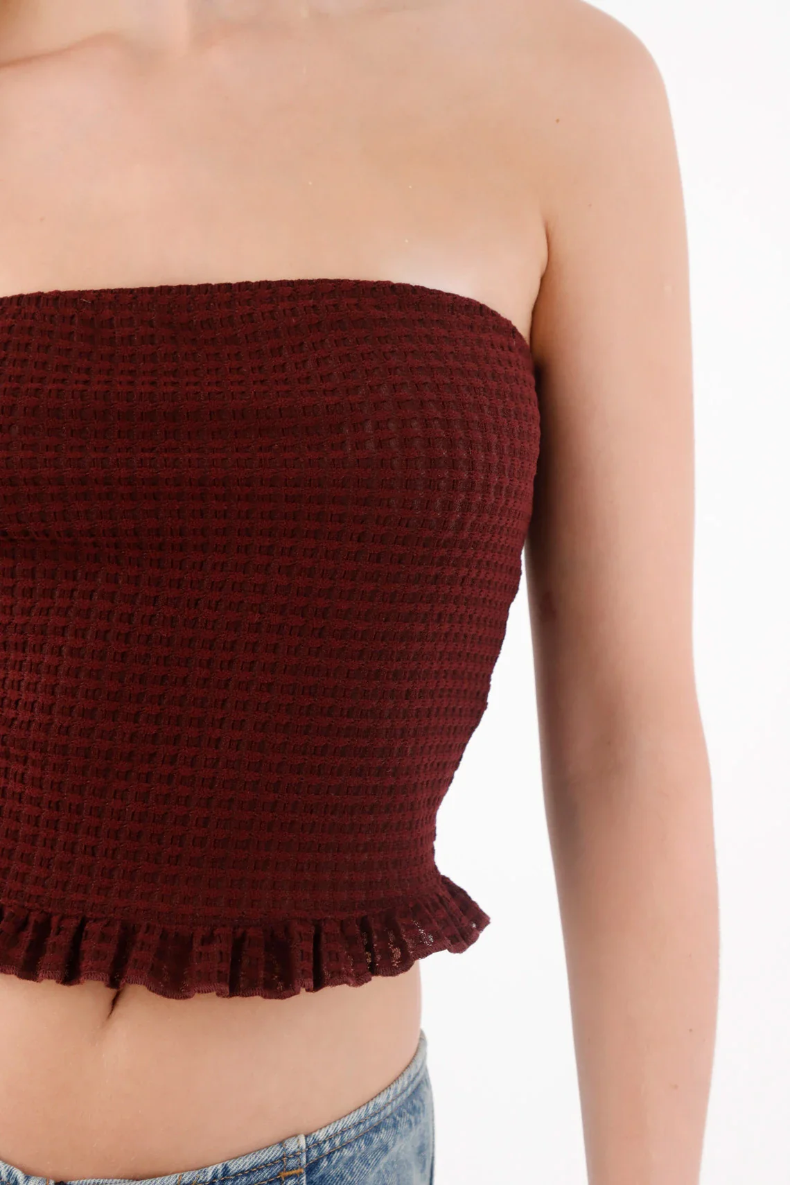 Burgundy Strapless T-Shirt for Women - Image 3