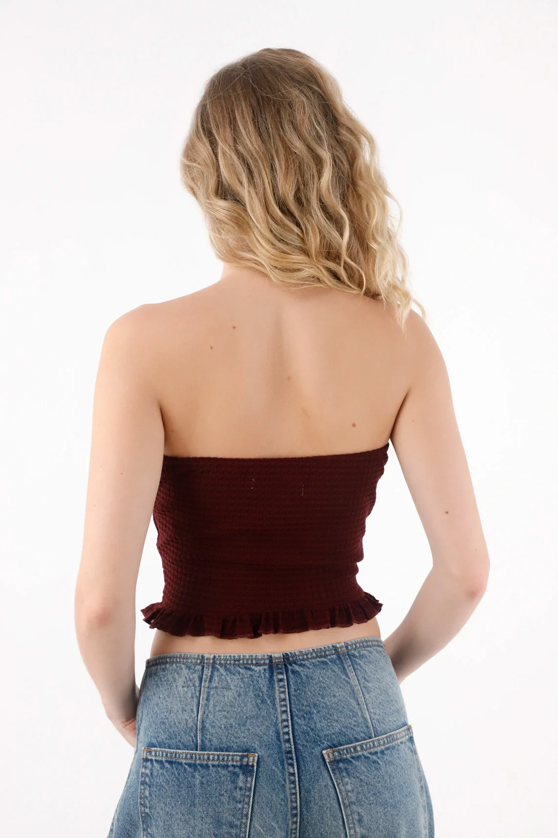 Burgundy Strapless T-Shirt for Women - Image 4
