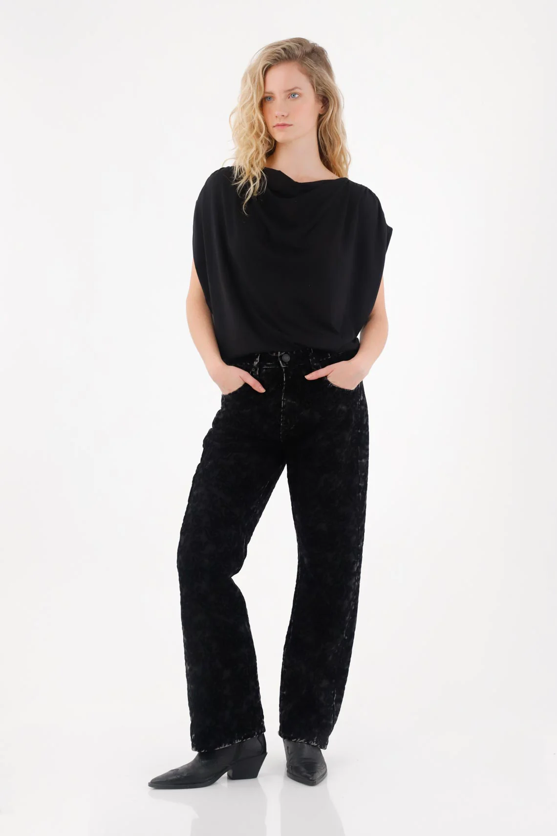 Black Draped T-Shirt for Women