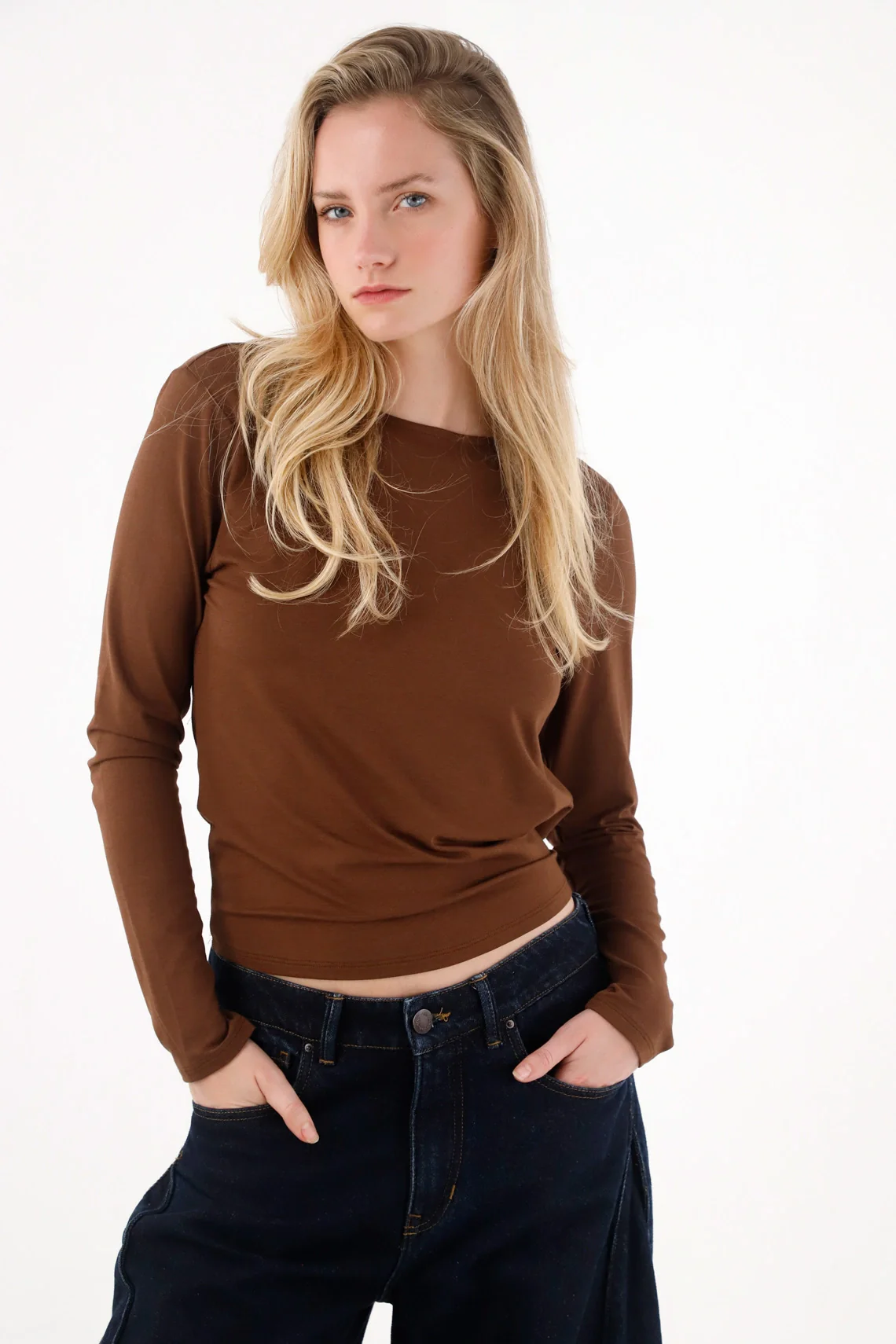 Brown Draped T-Shirt for Women