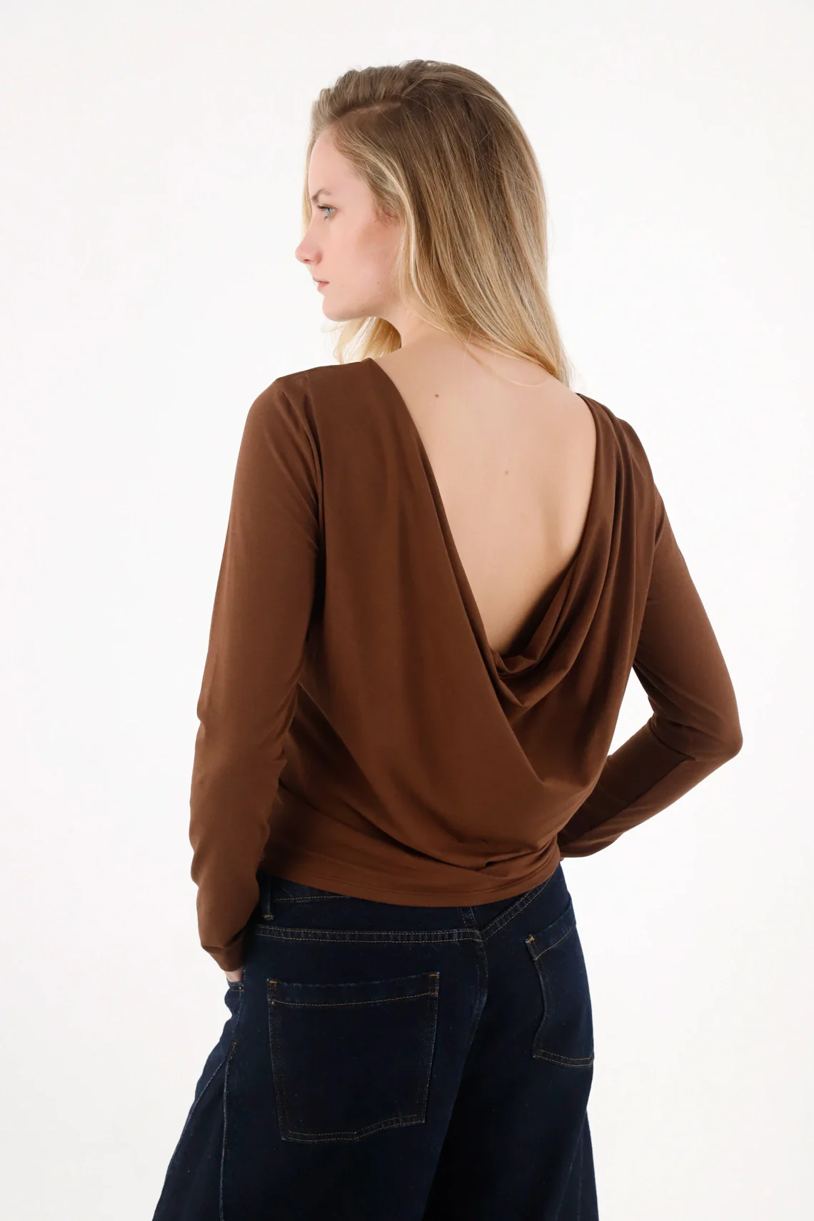 Brown Draped T-Shirt for Women - Image 2