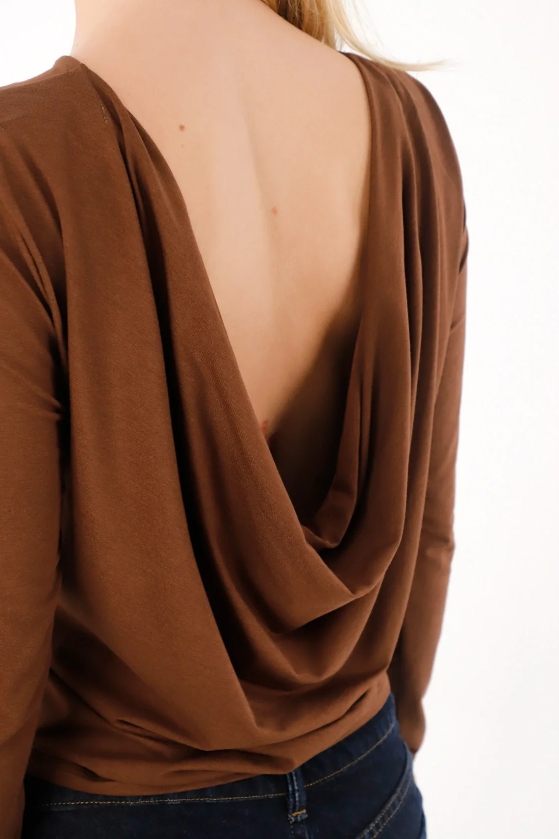 Brown Draped T-Shirt for Women - Image 3