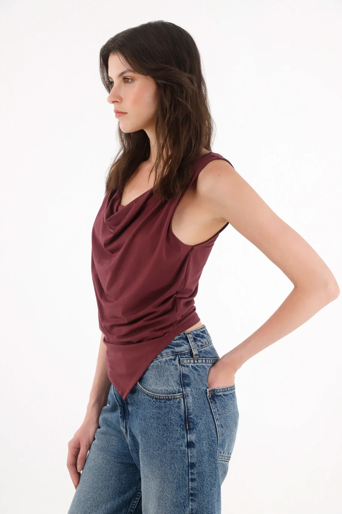 Wine Draped T-Shirt for Women - Image 2