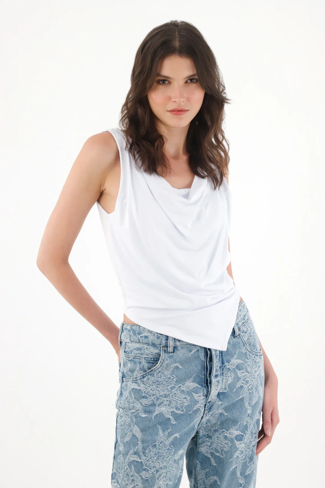 White Draped T-Shirt for Women