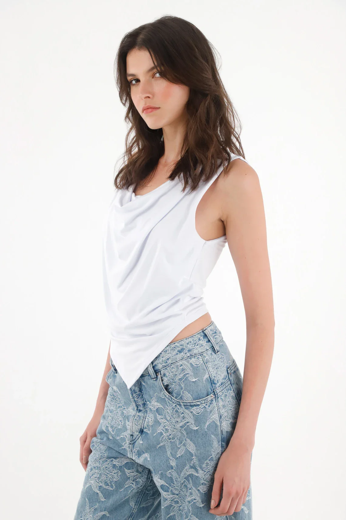 White Draped T-Shirt for Women - Image 2