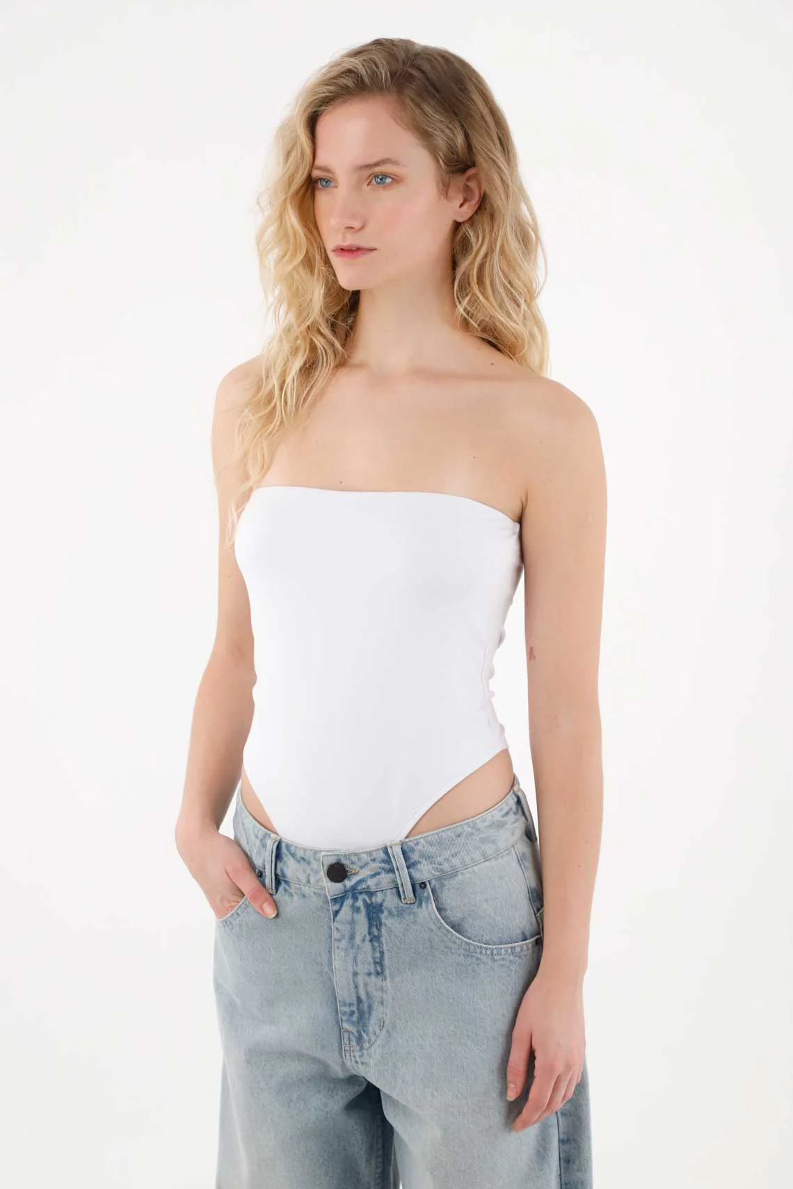 White Strapless Bodysuit for Women - Image 2