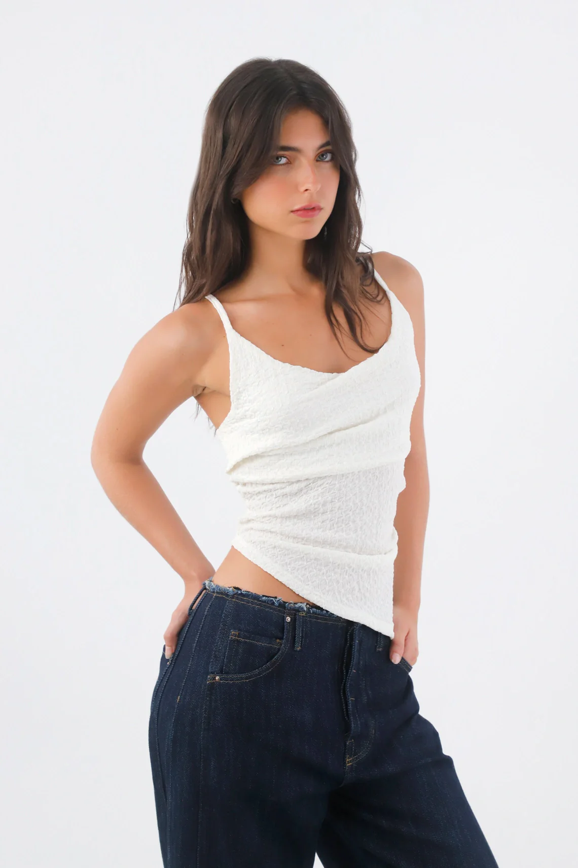 Women’s White Polyester Fitted T-Shirt with Wrinkle Texture - Image 3