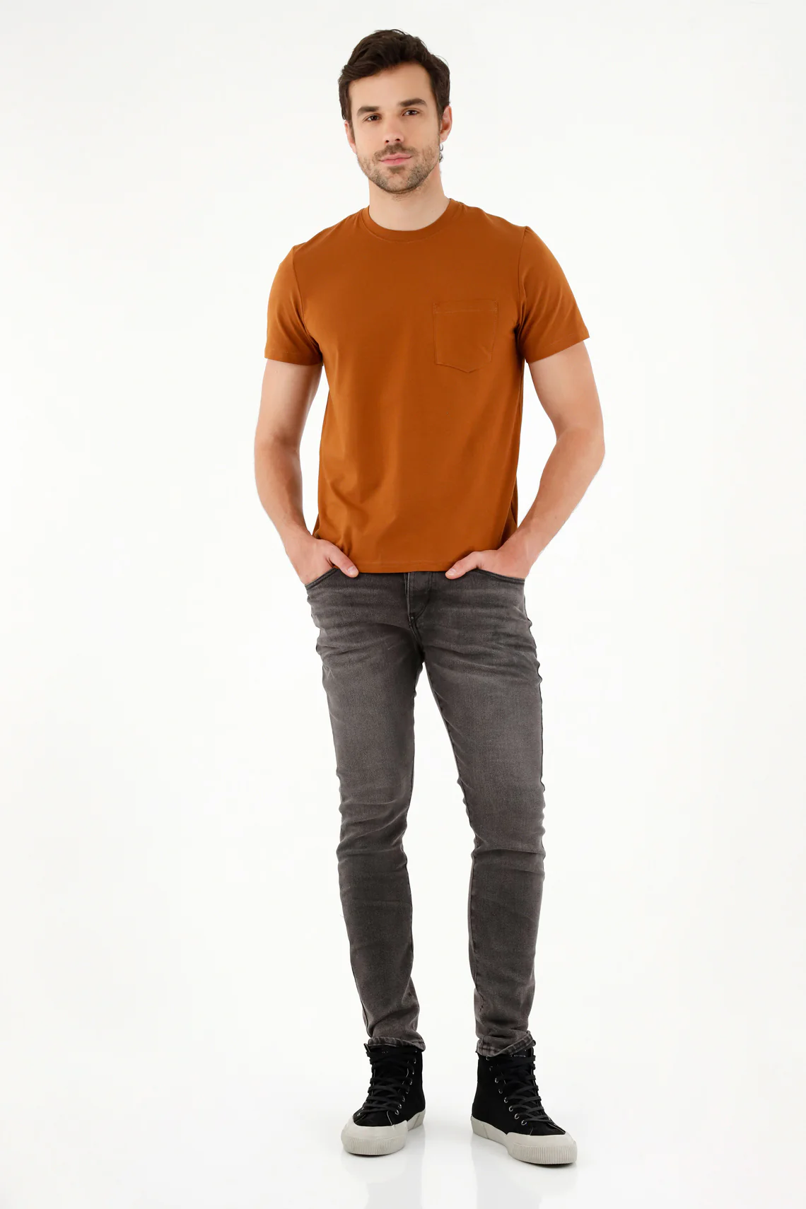 Men's Brown T-Shirt with Front Pocket - Image 2