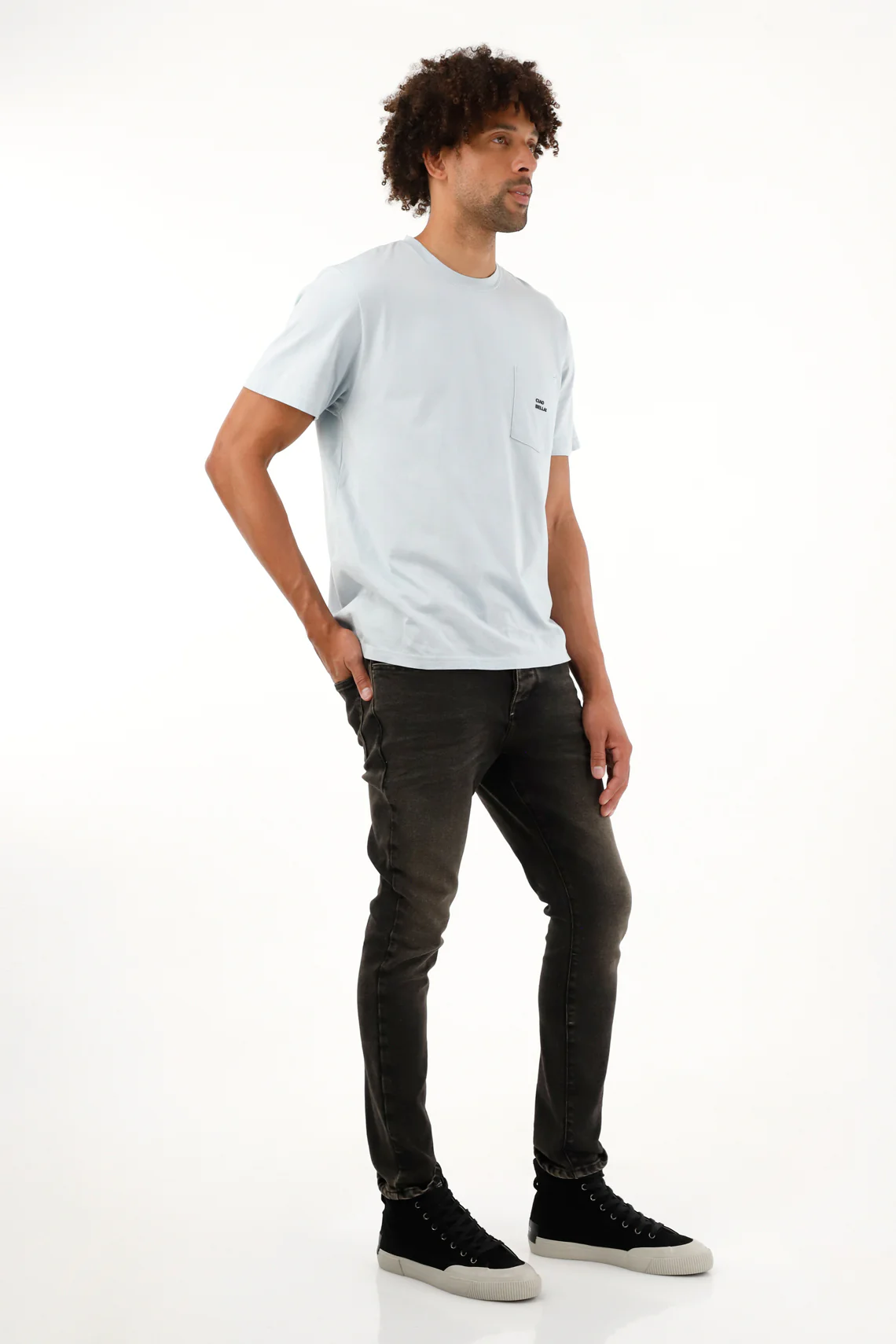 Men's Blue Patch Pocket T-Shirt - Image 3