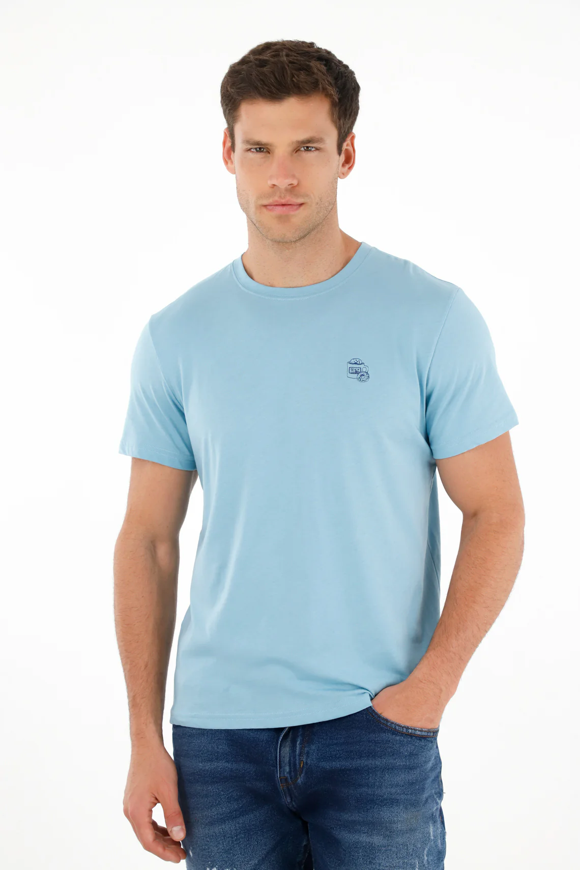 Men's Basic Printed Blue T-Shirt