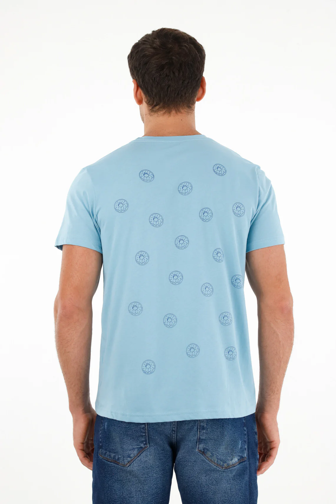 Men's Basic Printed Blue T-Shirt - Image 4