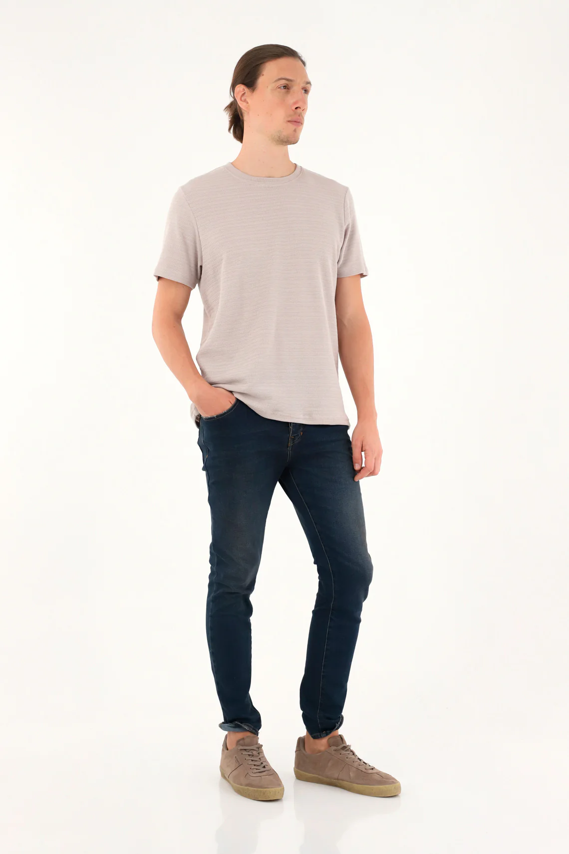 Men's Short Sleeve Textured Fabric Brown T-Shirt - Image 2