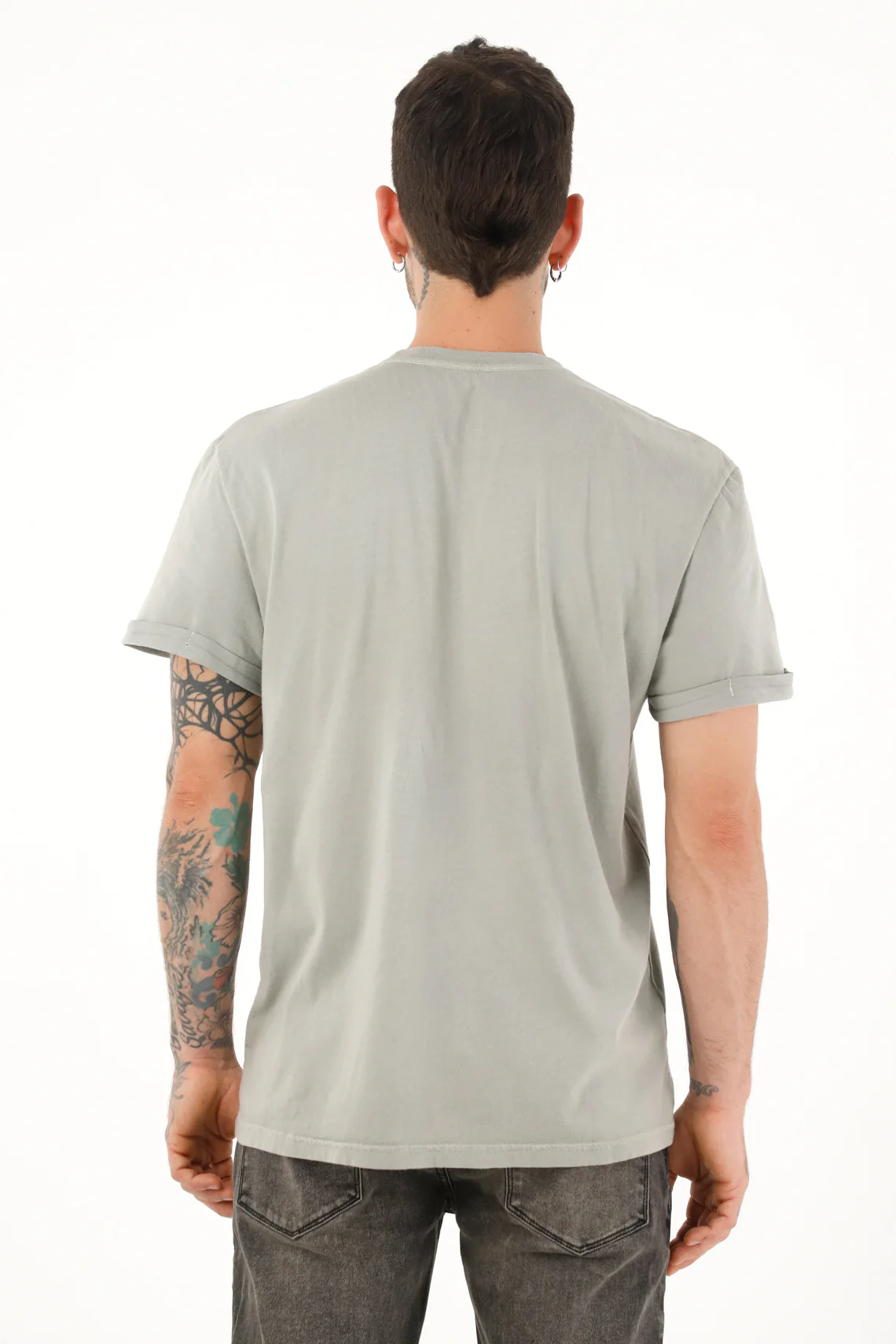 Men's gray t-shirt with print on the neckline - Image 4