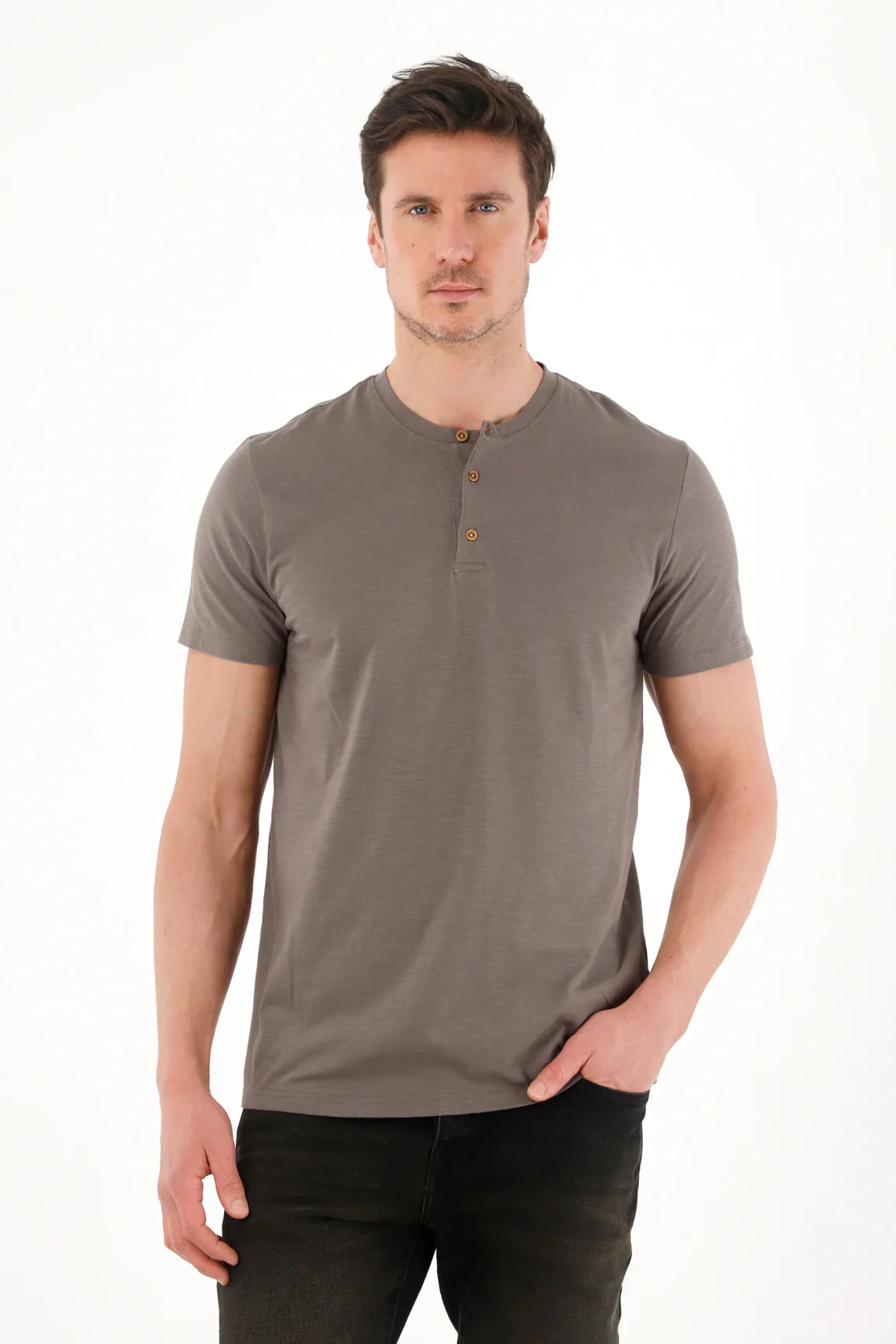 Men's Grey Neru Collar T-Shirt - Image 3