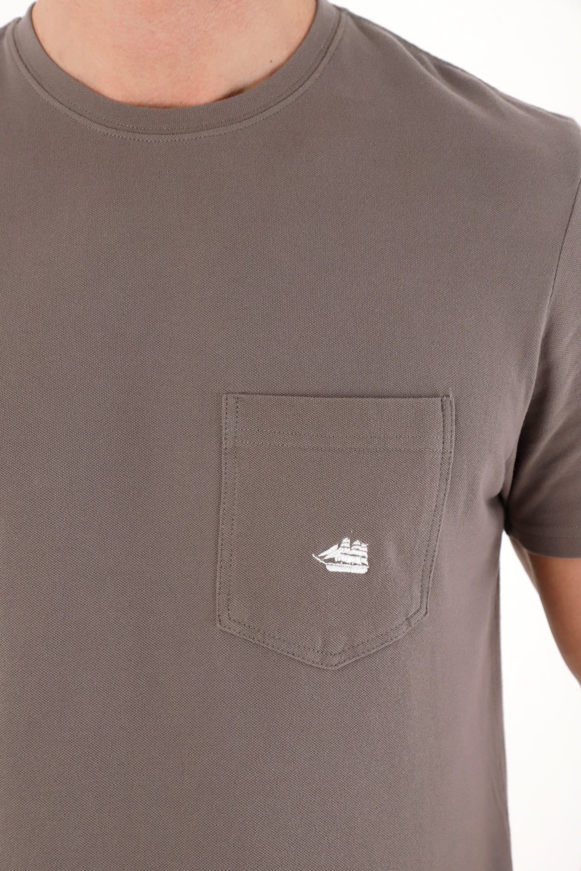 Gray Pique Fabric T-Shirt for Men - Image 2
