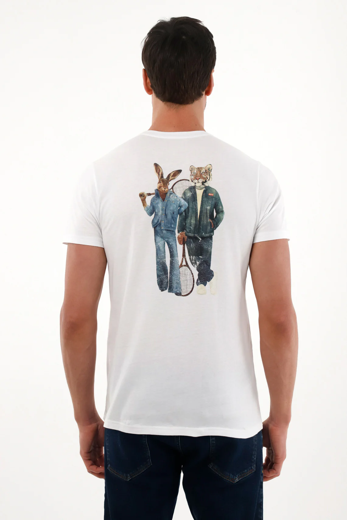 White Printed Crew Neck T-Shirt for Men - Image 2