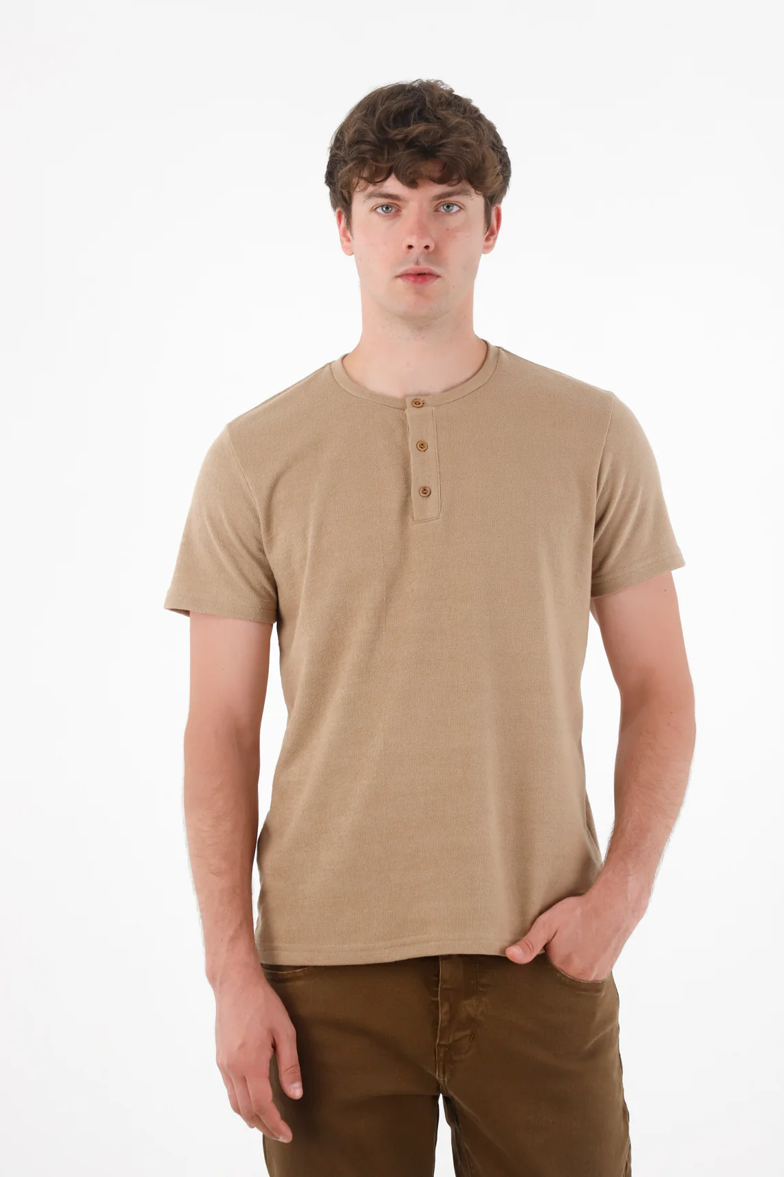 Men's Woven Fabric Brown T-Shirt - Image 3