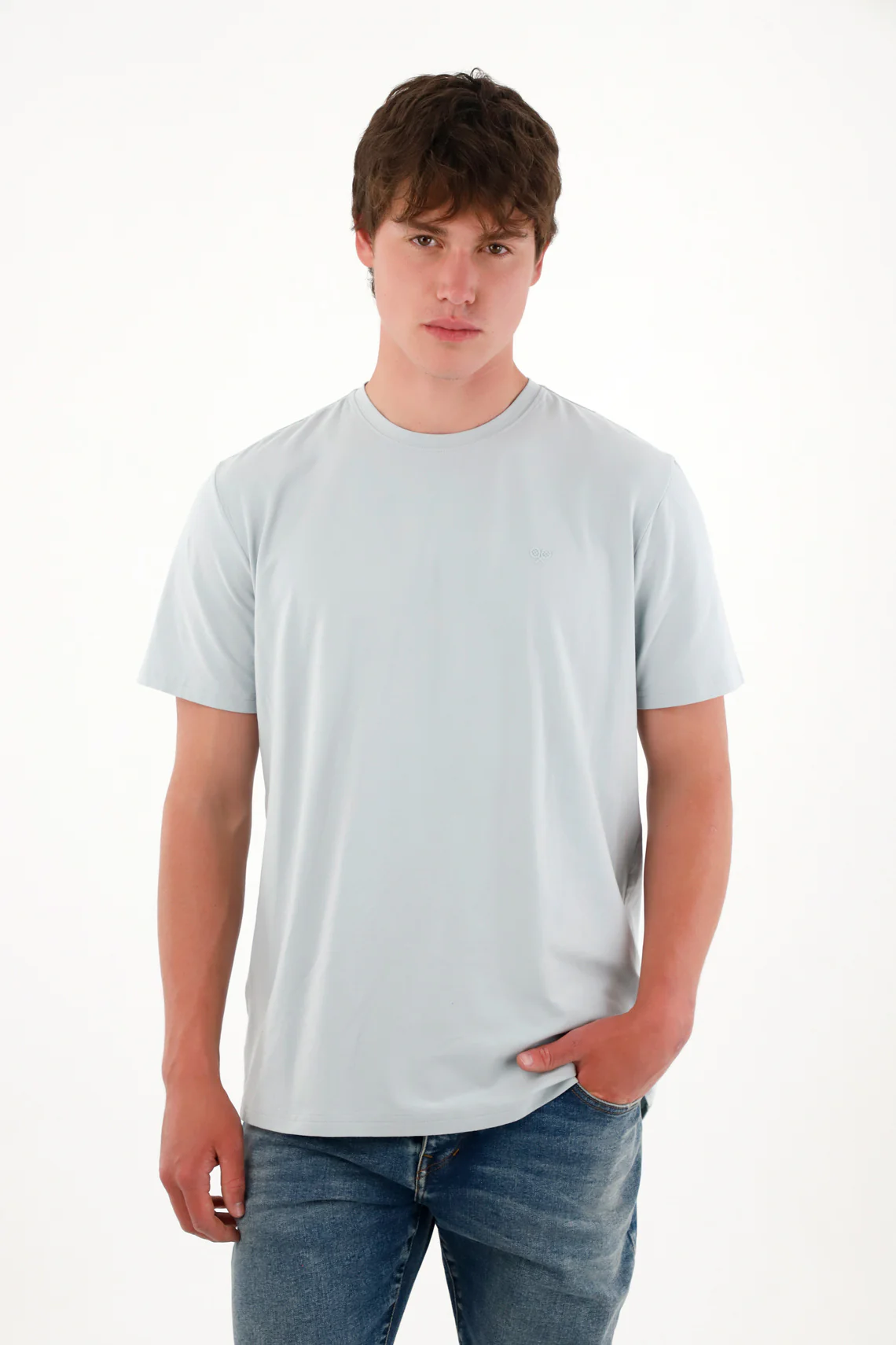 Basic Blue Mini Print T-Shirt for Men - Image 3