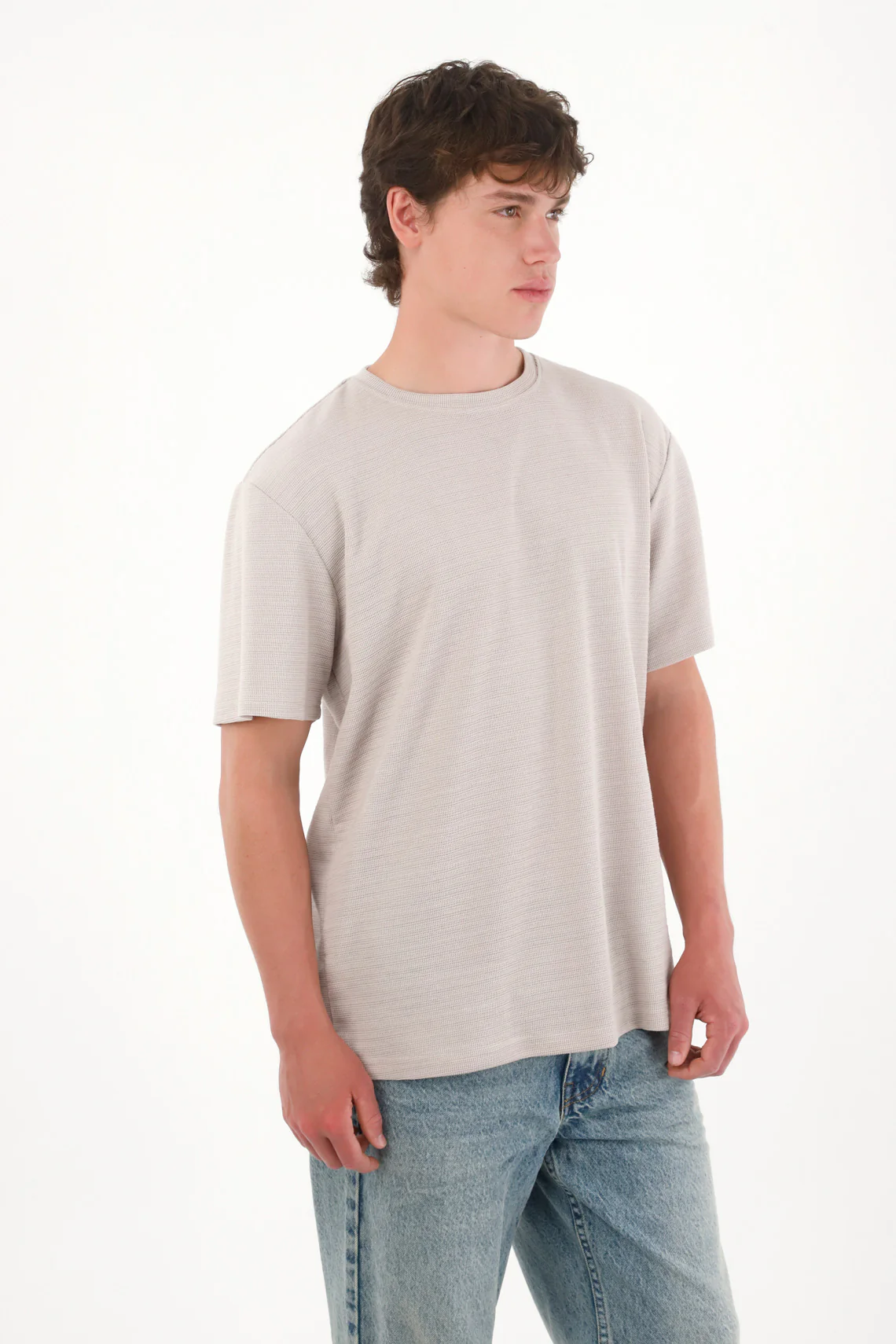 Basic Textured Fabric T-Shirt for Men in Brown