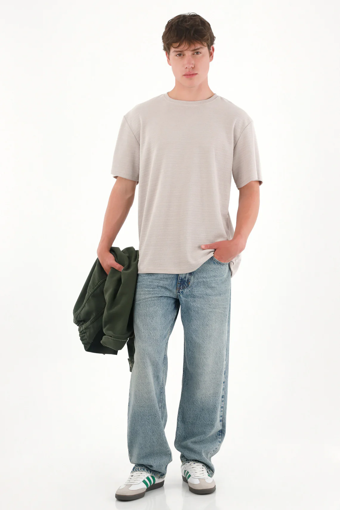 Basic Textured Fabric T-Shirt for Men in Brown - Image 2