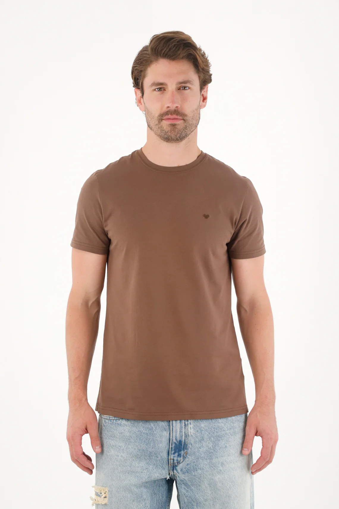Men's Short Sleeve Brown TNS Shirt with Embroidered Racquet