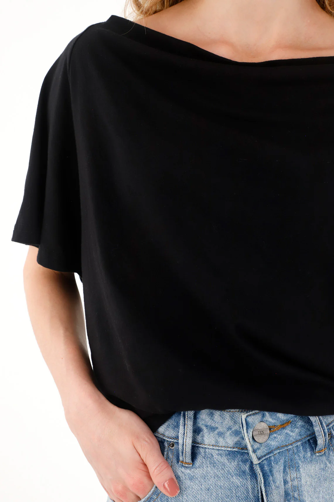 Women's black draped neckline shirt - Image 2