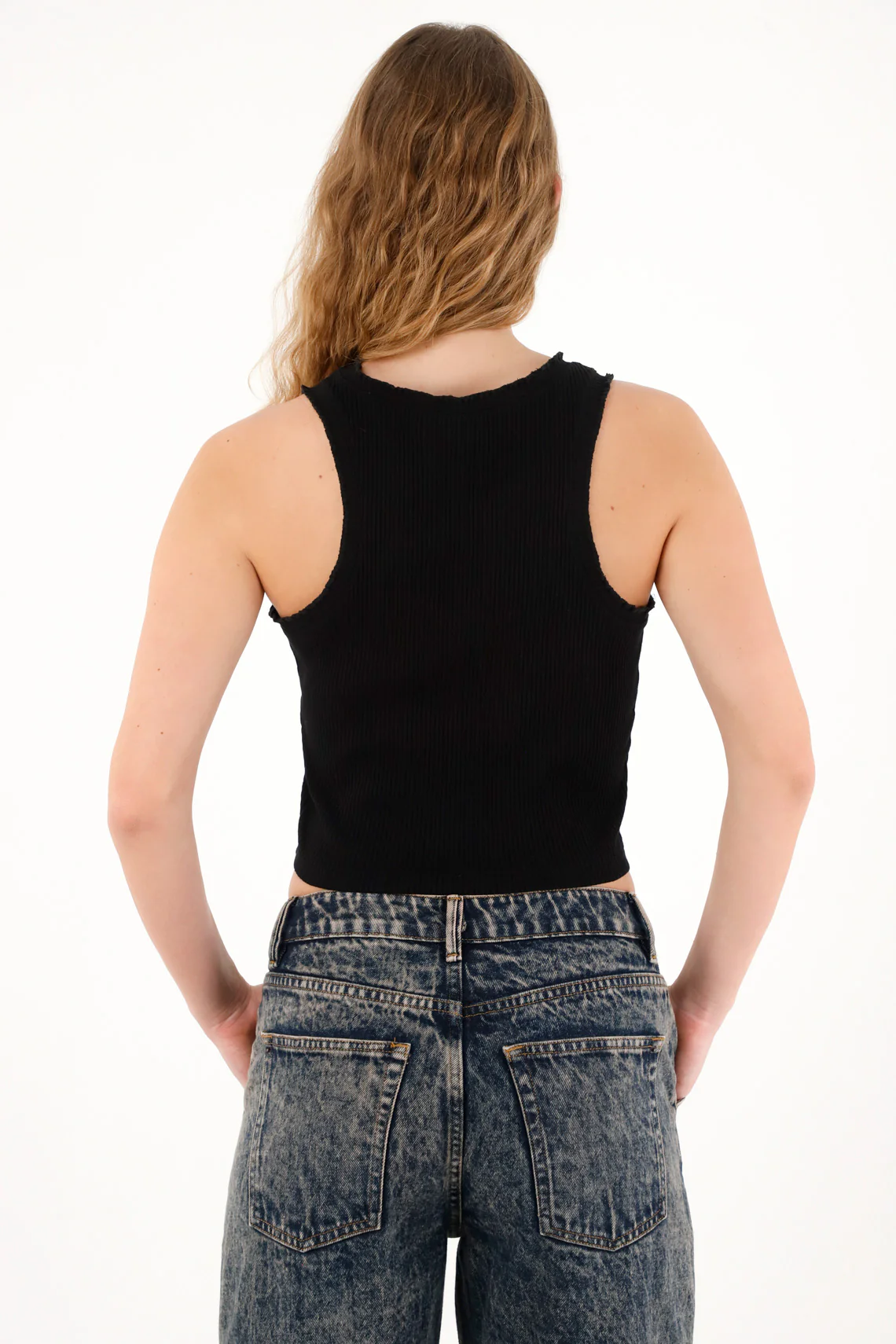 Women's black sleeveless ribbed t-shirt - Image 2