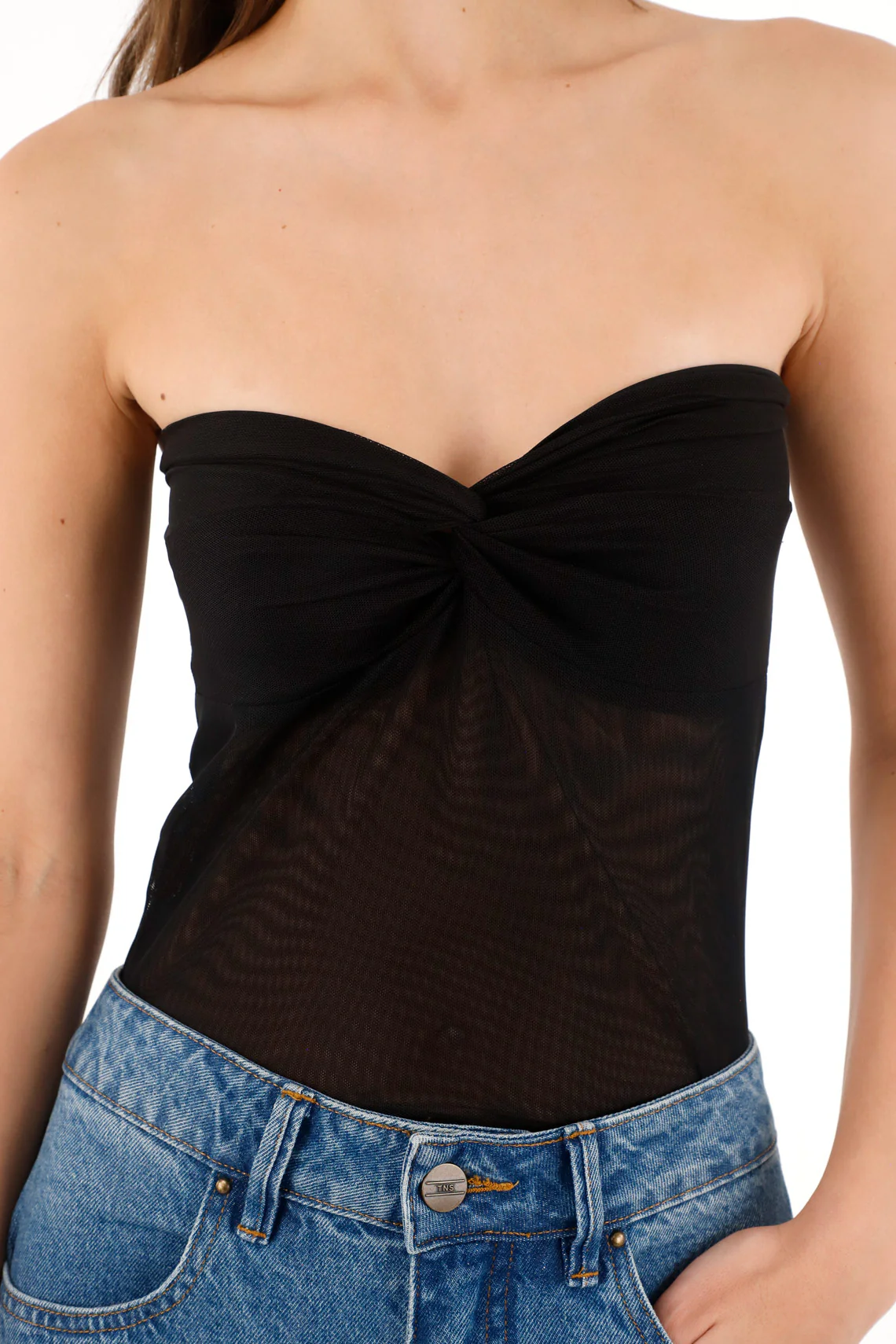 Women's Black Mesh Strapless Top - Image 2