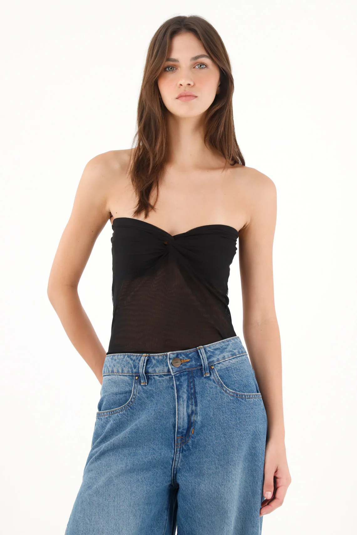 Women's Black Mesh Strapless Top - Image 3