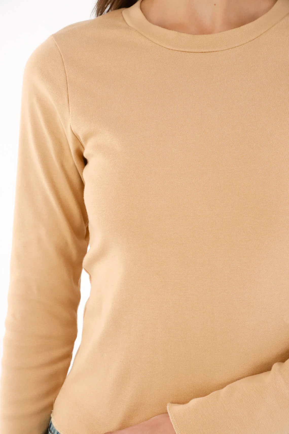Women's Fitted Long Sleeve Top in Coffee - Image 3