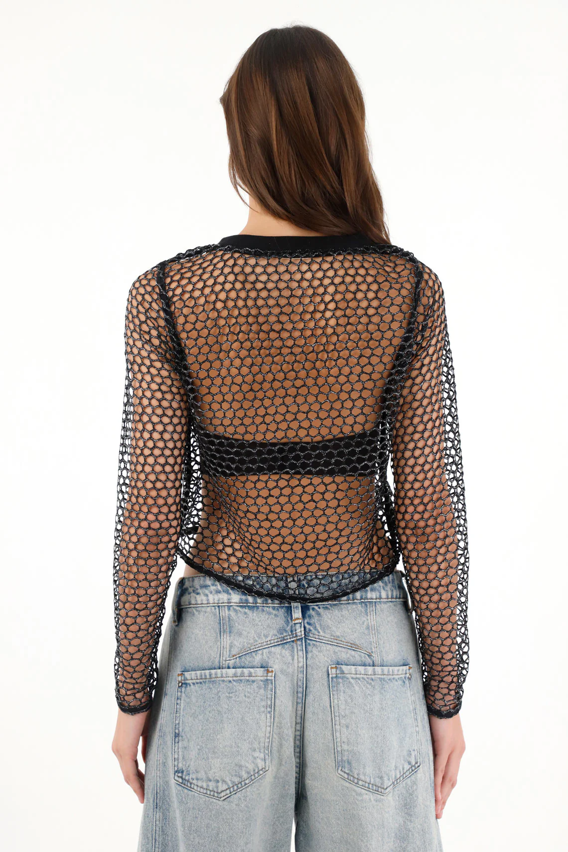 Women's Black Mesh Crop Top - Image 3
