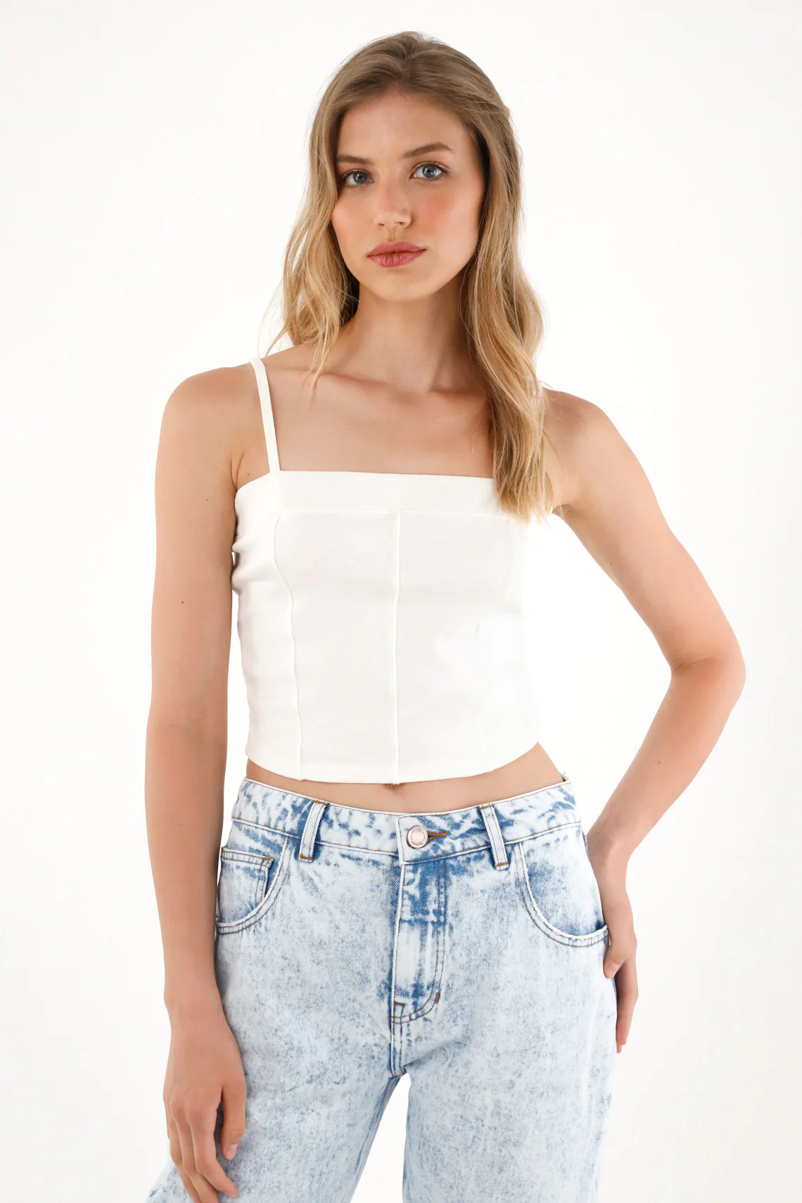 Women's Ribbed Straight Neck Crop Top