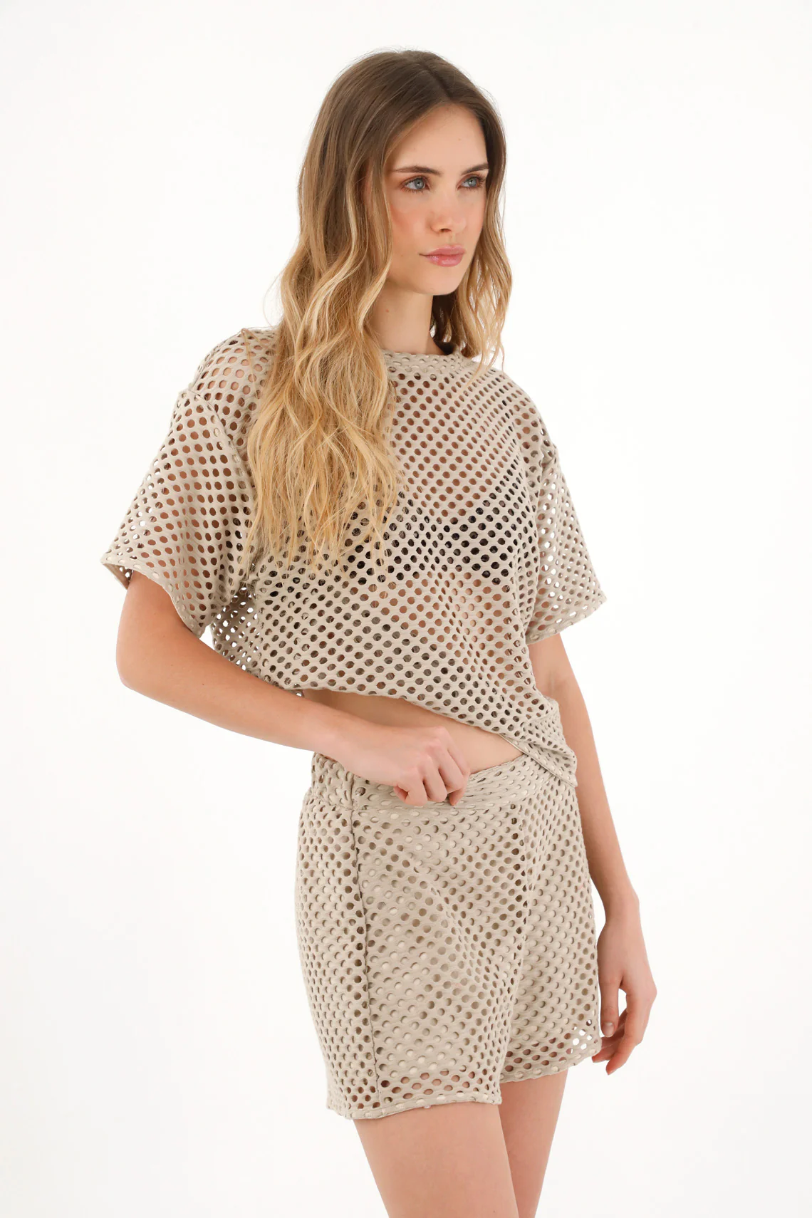 Women's Oversized Mesh T-Shirt in Brown - Image 3