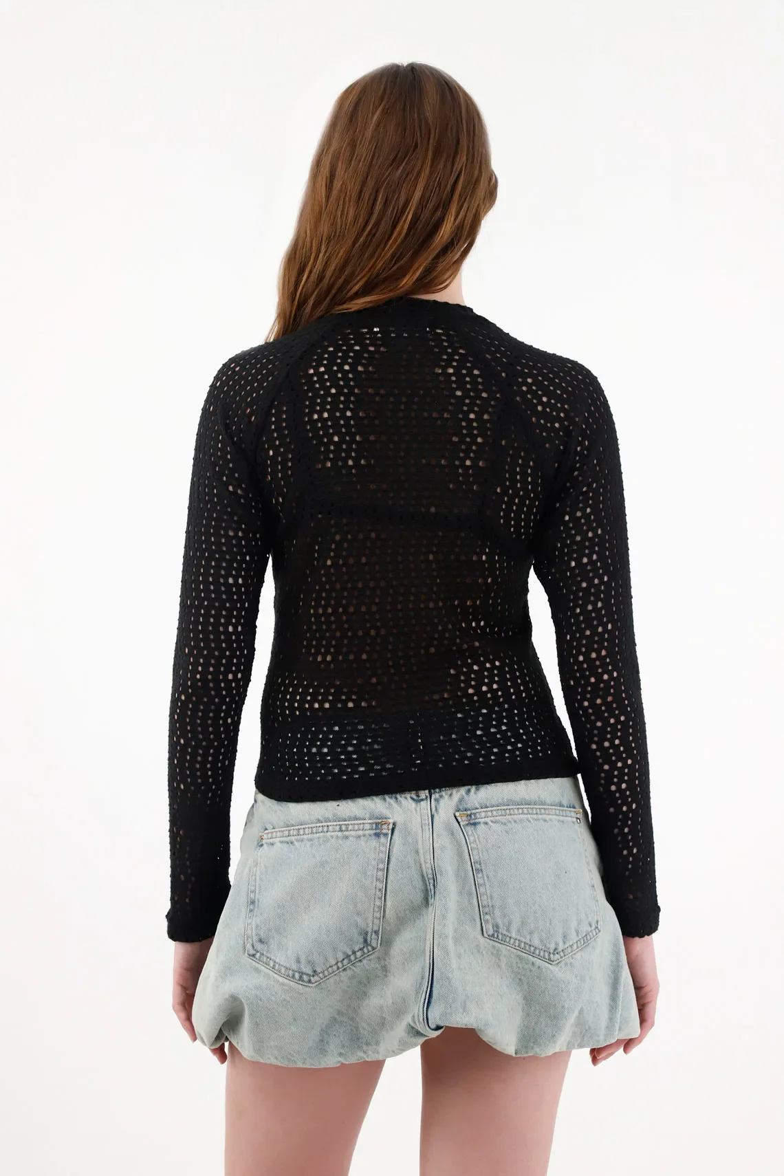 Black High Neck Knit T-Shirt for Women - Image 4